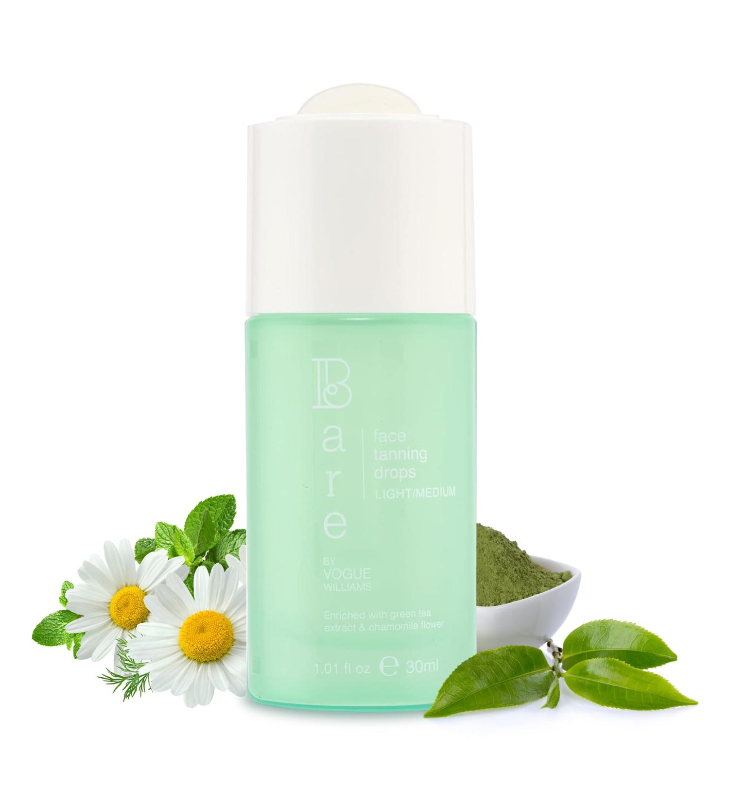 Bare By Vogue Gouttes bronzantes pour le visage L g re/moyenne Brillance ensoleill e personnalisable Infus es avec du th vert de la camomille et de l'extrait de grenade Pour une peau lisse L ger/moyen - Buy Online on GoSupps.com