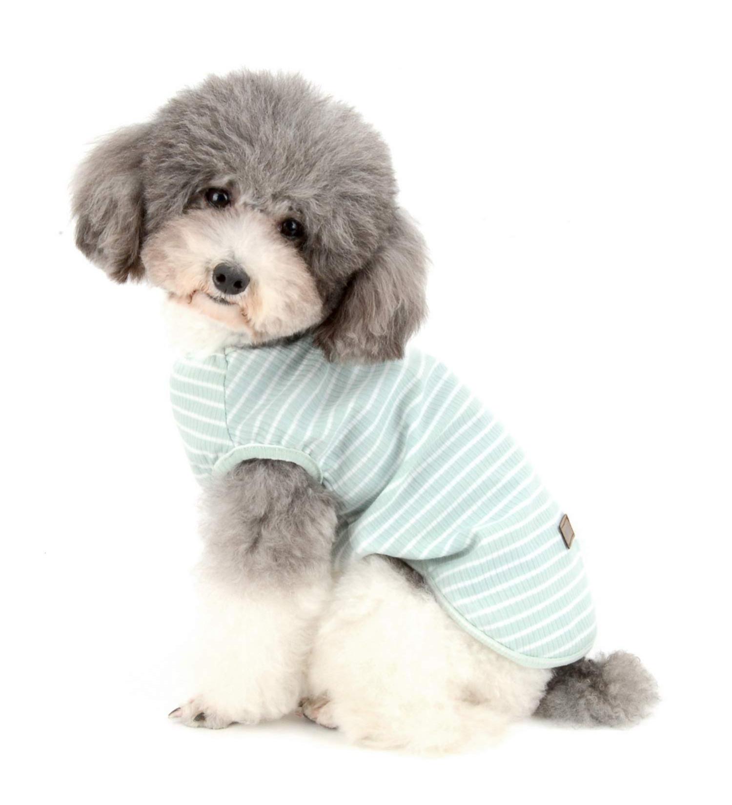Zunea Striped Dog Shirt for Small Dogs & Cats - Soft Cotton Summer Vest & Tank Top - Green Size M - Buy Online on GoSupps.com