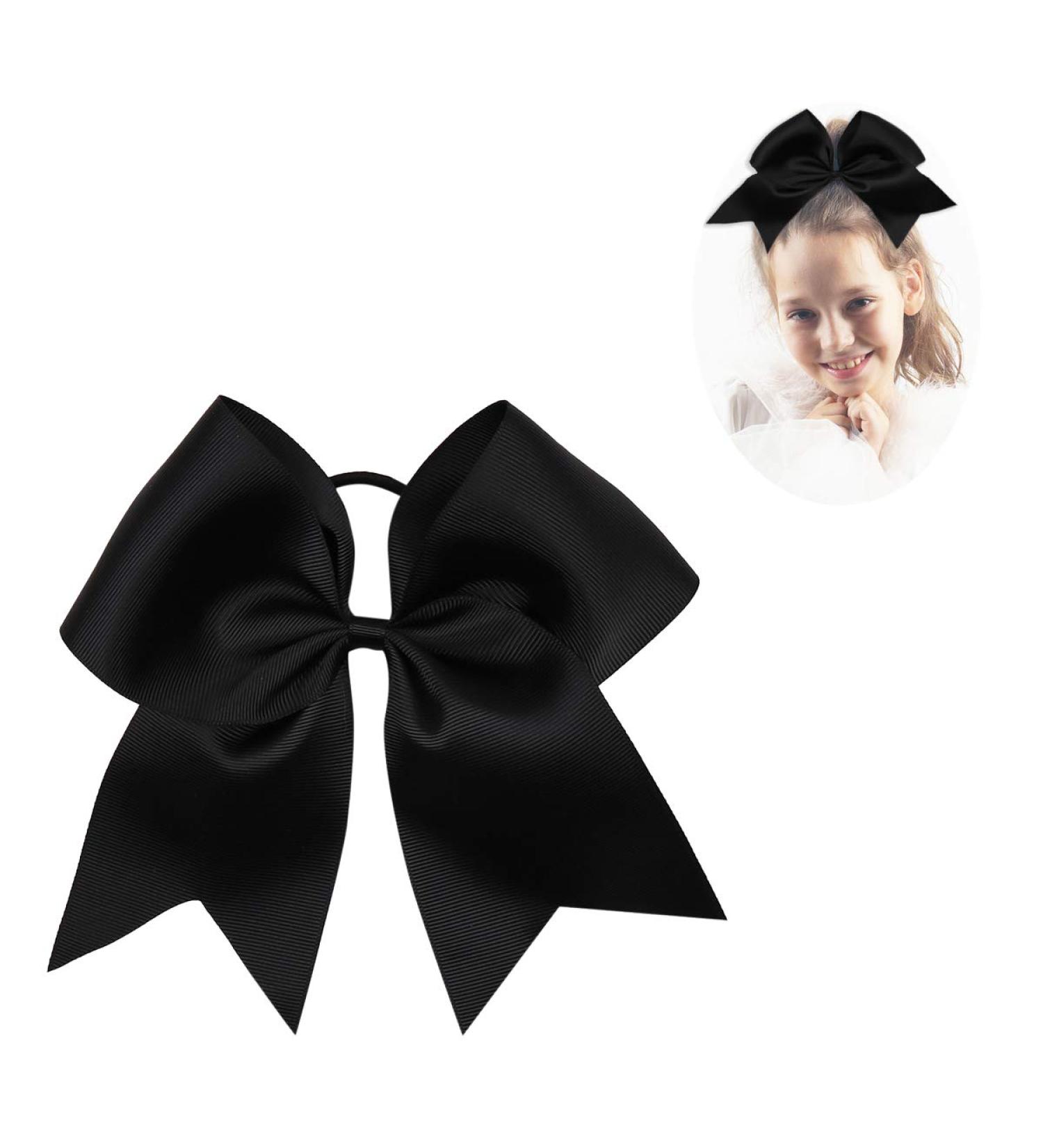 CN Large Cheer Bow 8 Girls Ponytail Holders Jumbo Teams | Black Elastic Hair Ties for Competition Sports - Cheerleaders Hair Bows Accessories - Buy Online on GoSupps.com