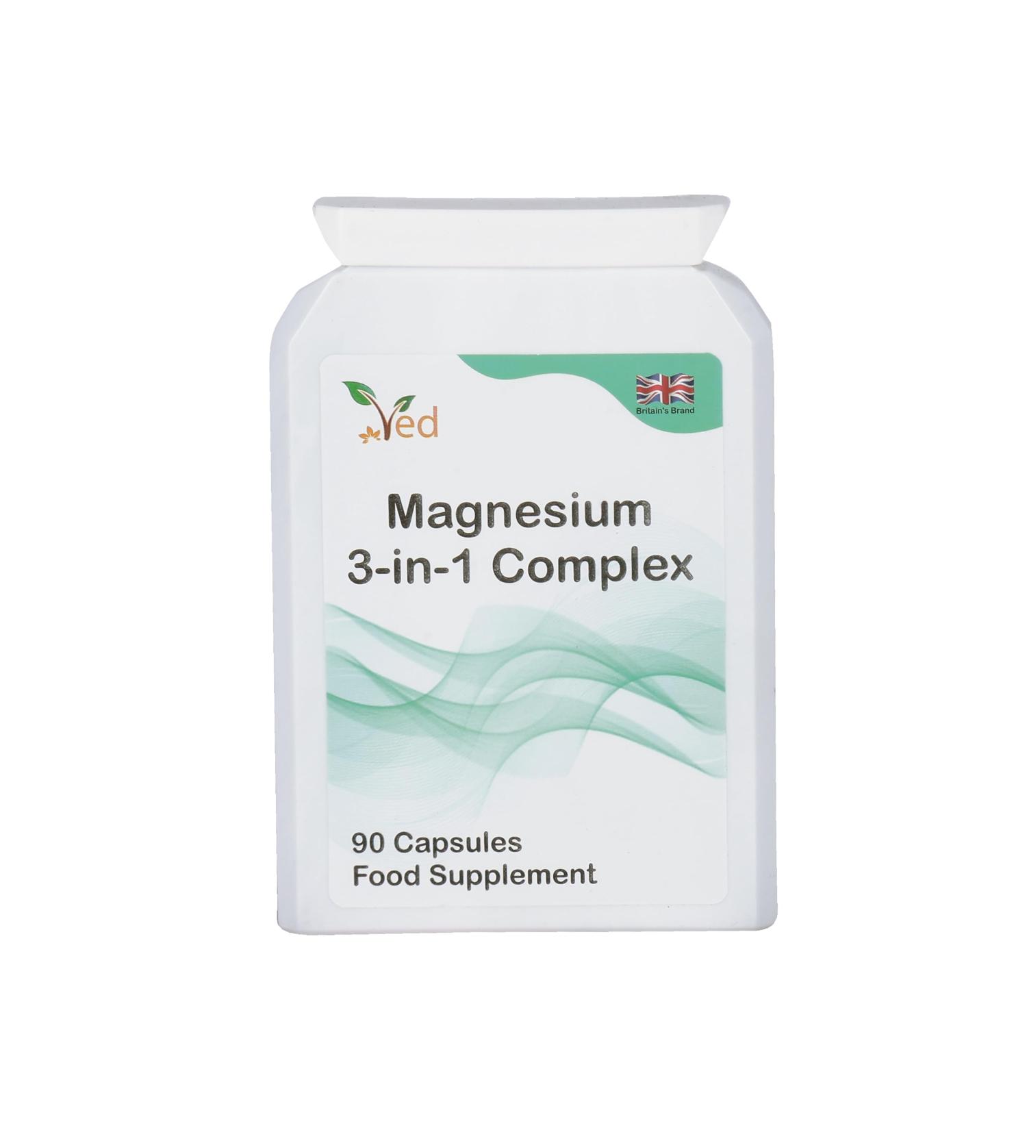 Ved Magnesium 3-in-1 Complex Supplements as Magnesium Bisglycinate 400 mg Oxide & Malate Triple High Absorption 384mg Elemental 90 Vegan Capsules(45 Days Supply) - Buy Online on GoSupps.com
