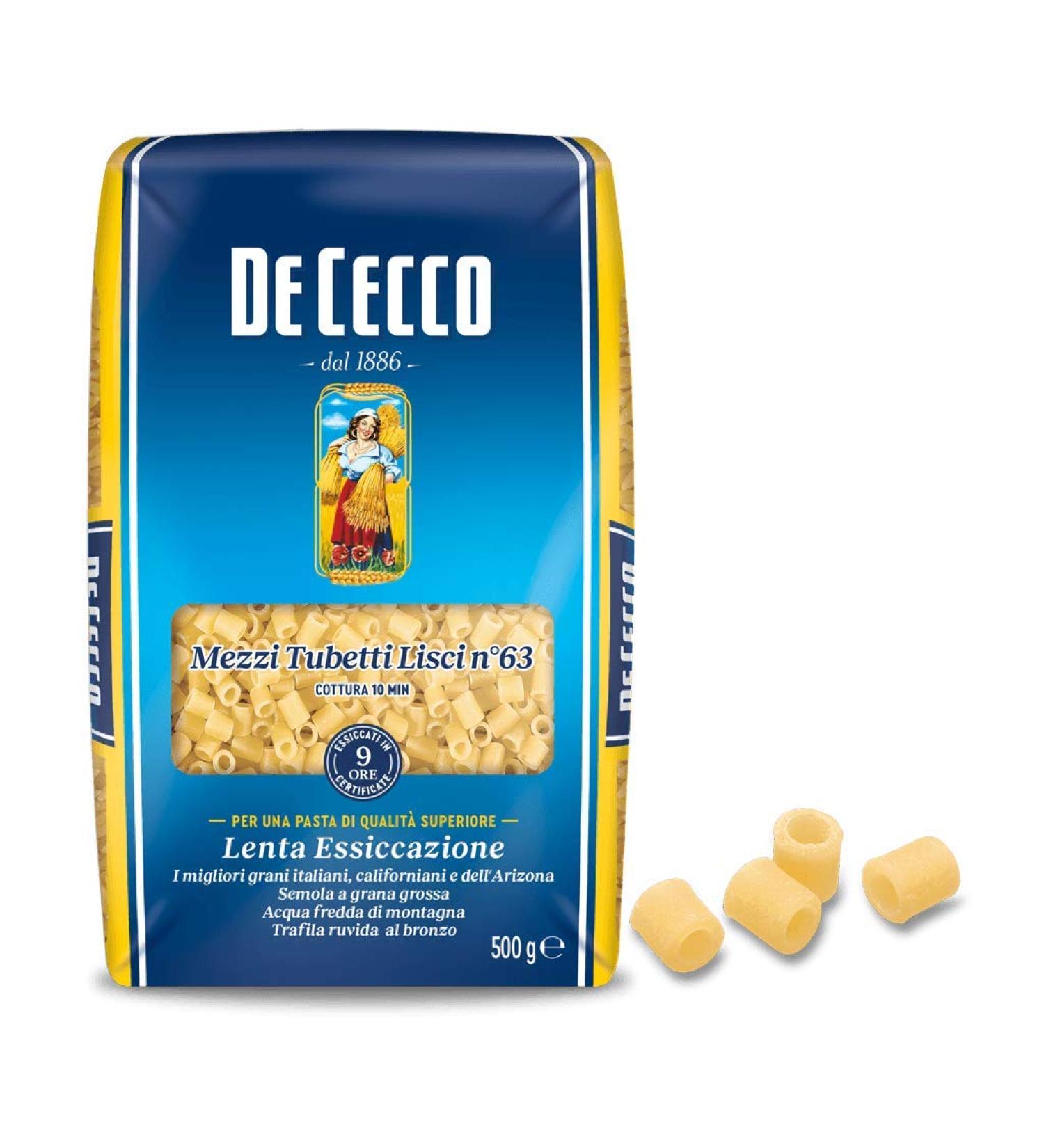 De Cecco Pack of 10 De Cecco 100% Italian Mezzi Tubetti Lisci pasta No. 63 500g