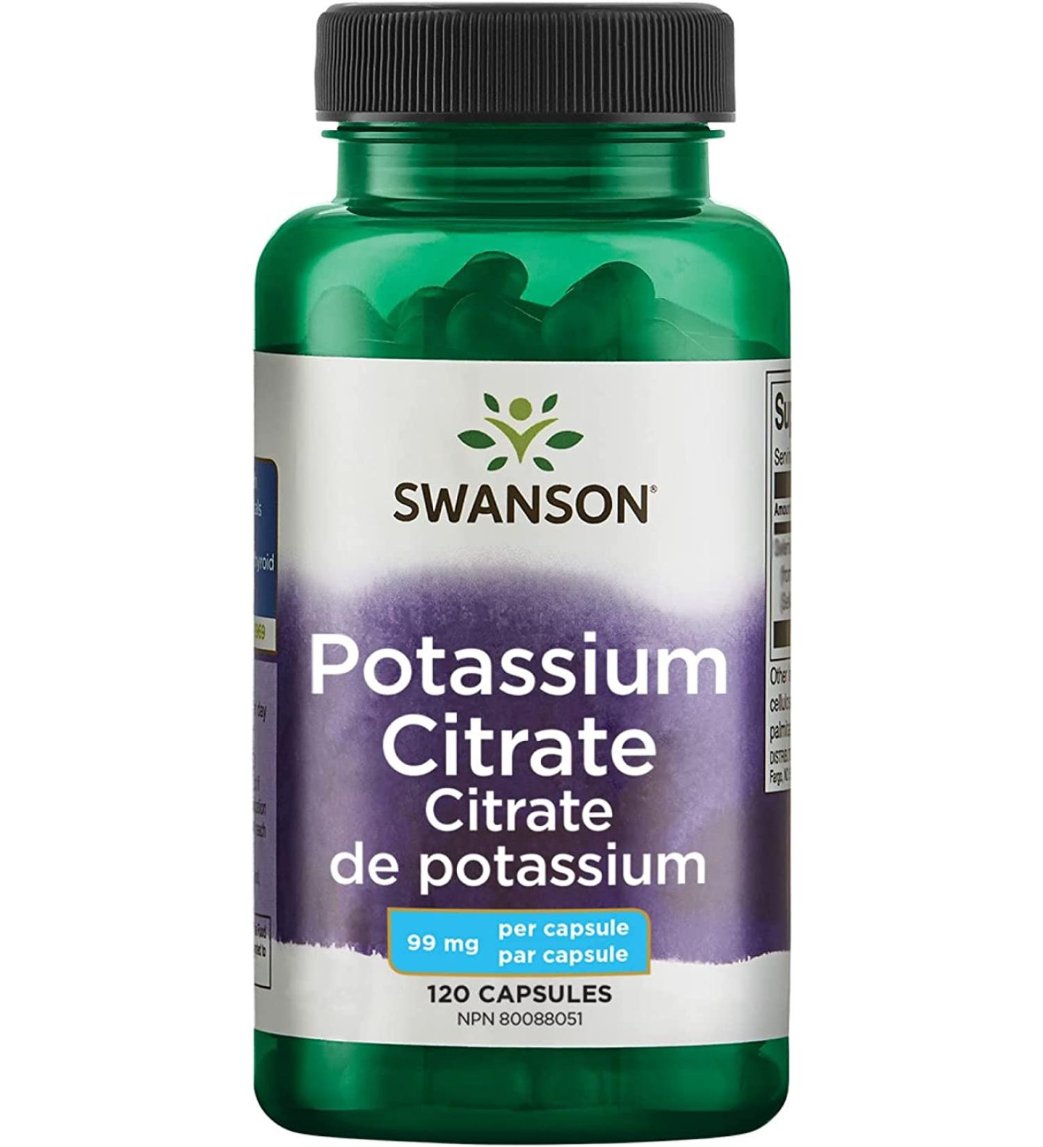 Swanson Potassium Citrate 99 mg - 120 Capsules for Heart & Muscle Health - Buy Online on GoSupps.com