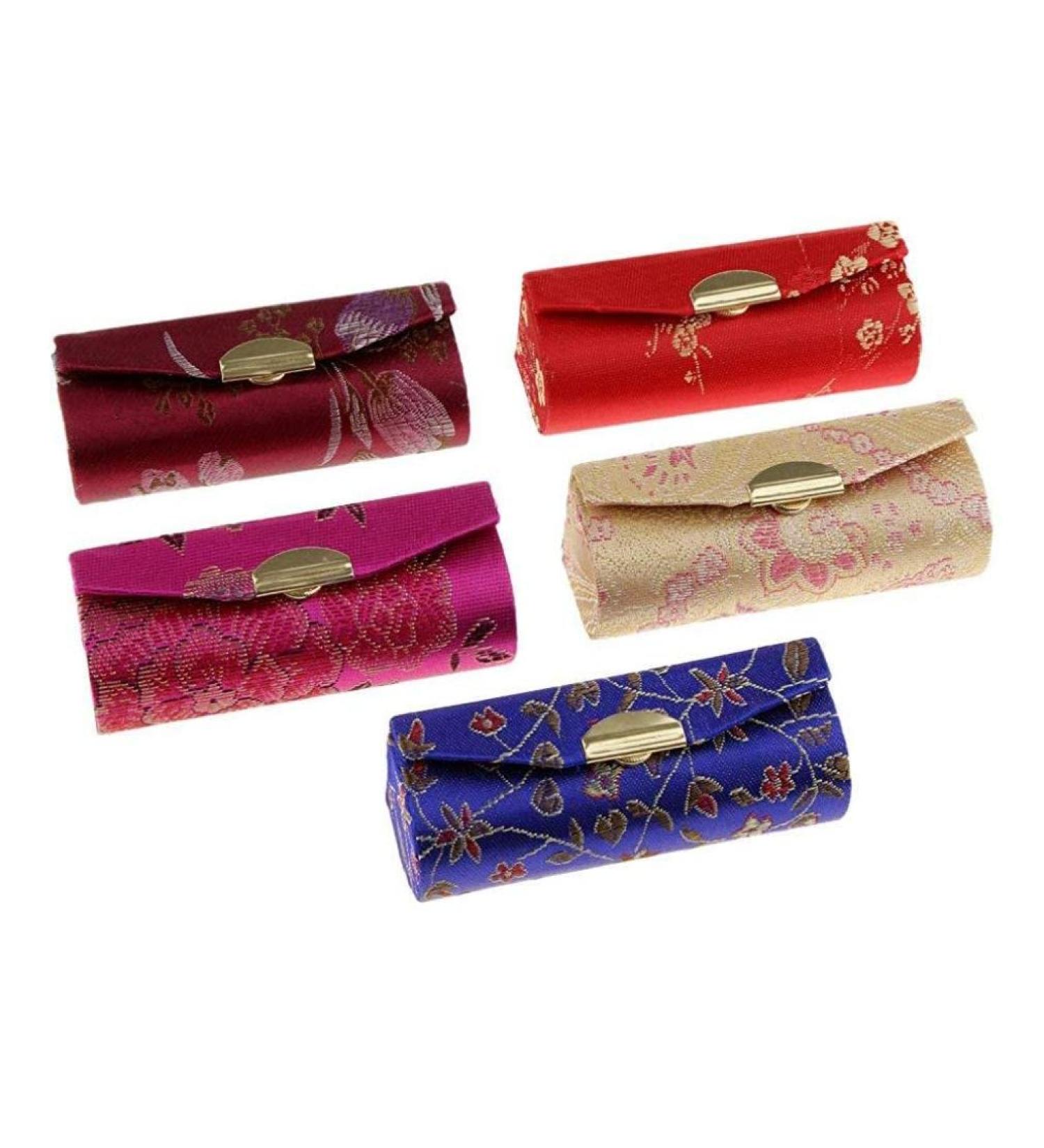 Stylish Portable Lipstick Case Set - Chinese Floral Lip Balm Organizer with Makeup Mirror | 5 Pcs for Travel & Storage - Buy Online on GoSupps.com