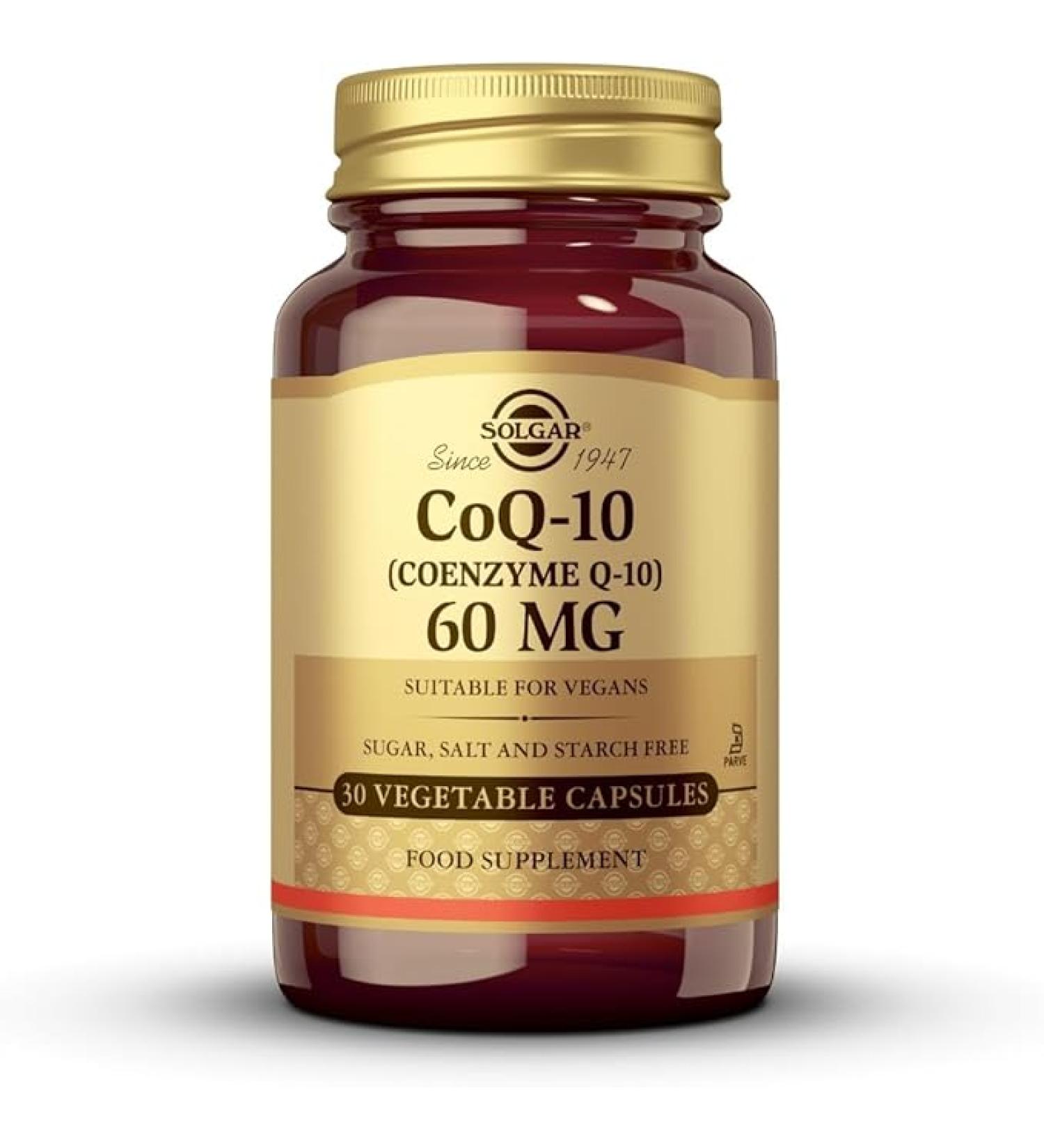 Solgar CoQ-10 (Coenzyme Q-10) 60 mg Vegetable Capsules - Pack of 30 - Helps Reduce Effects of Aging - Supports Energy Production - Vegan, Gluten Free and Kosher - Buy Online on GoSupps.com
