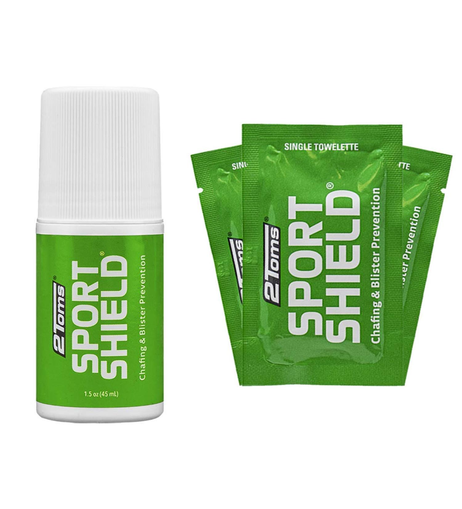 2Toms SportShield Original Formula Anti Chafe & Blister Prevention Combo Pack - 1.5oz Bottle & 3 Towelettes - Buy Online on GoSupps.com