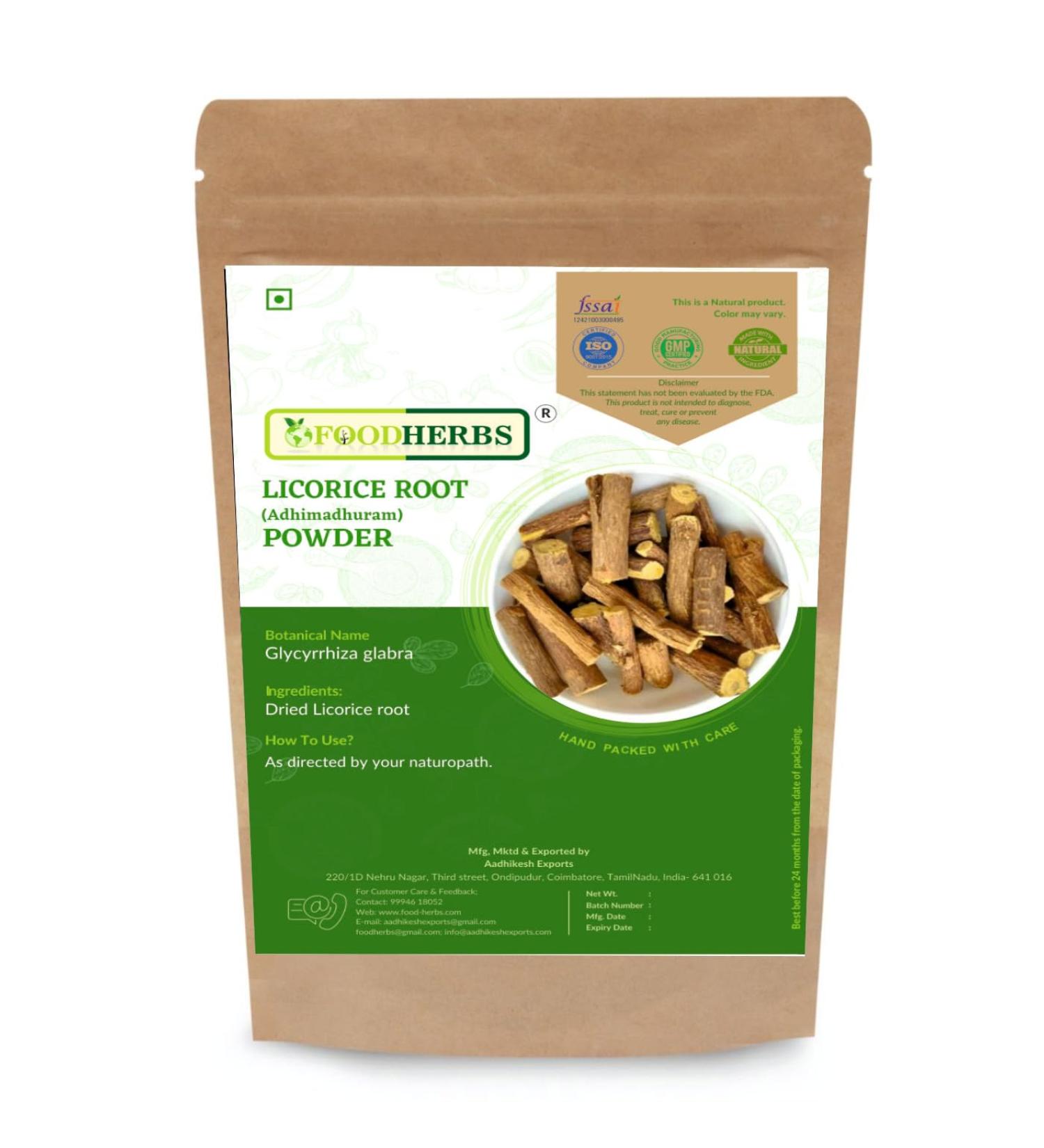 Foodherbs Licorice Root Powder | 200 GMS /0.44 Lbs | Adhimadhuram | Glycyrrhiza Glabra Root | Mulethi | Gut and Respiratory Wellness