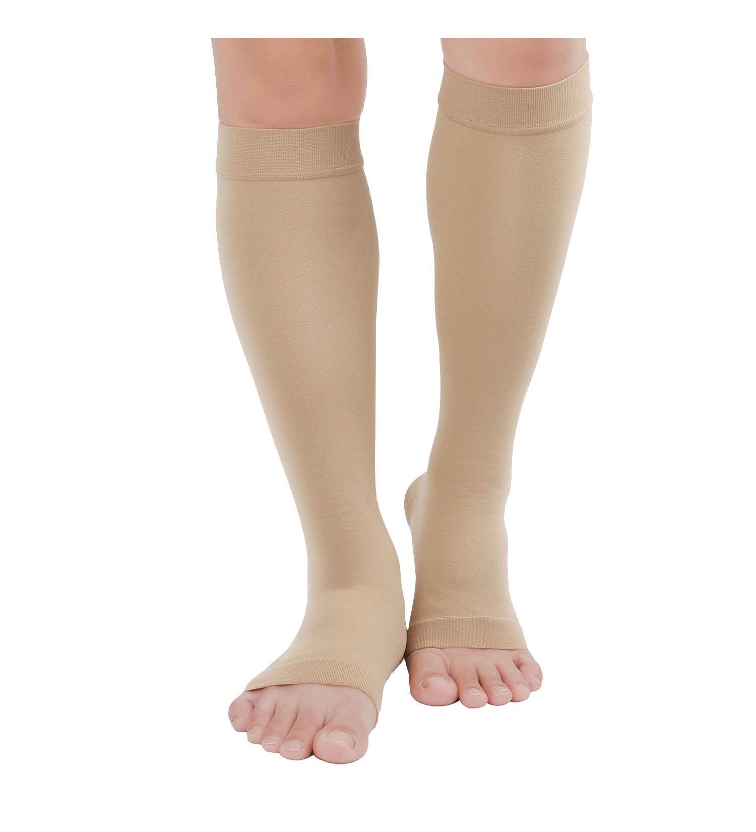 TOFLY Medical Compression Stockings 20-30mmHg Knee High Open-Toe Beige Socks - Buy Online on GoSupps.com