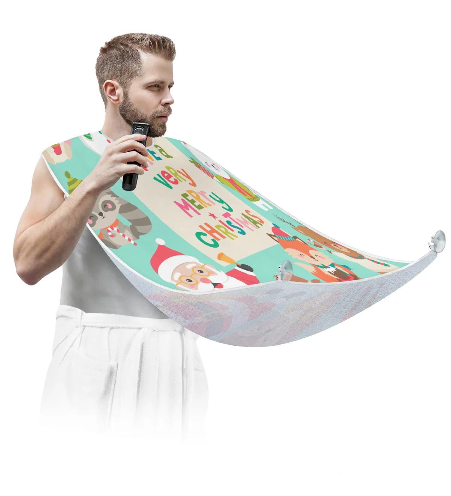 Christmas Santa Claus Beard Bib Apron | Waterproof Hair Catcher for Men | Perfect Grooming Gift with Suction Cups - Buy Online on GoSupps.com