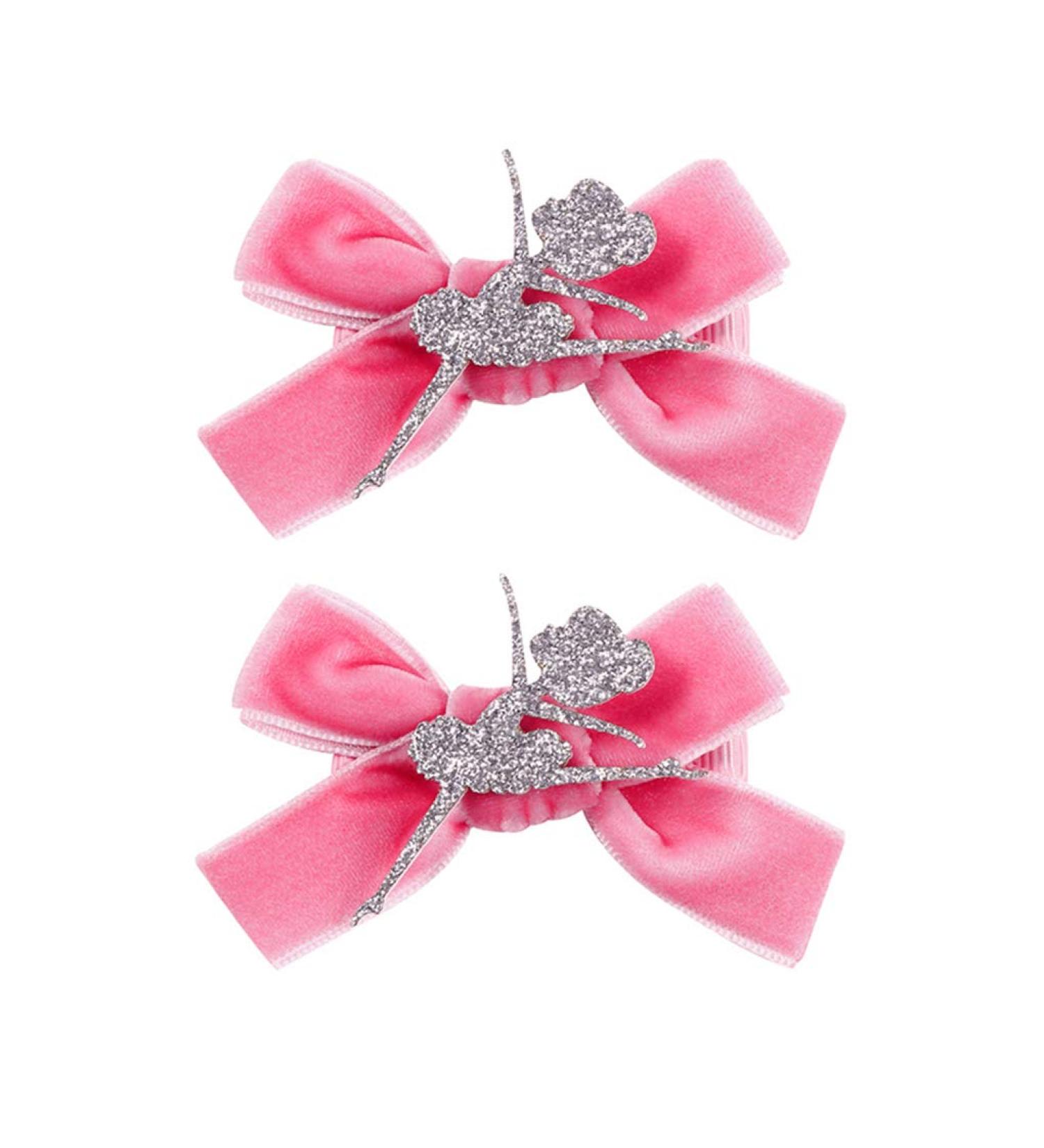 Ballet Dance Hair Clips Ballet Girls HairPin Girl Dance HairClips Hair Pin JBC37 (Silver Dance Girl-Pink Bow)