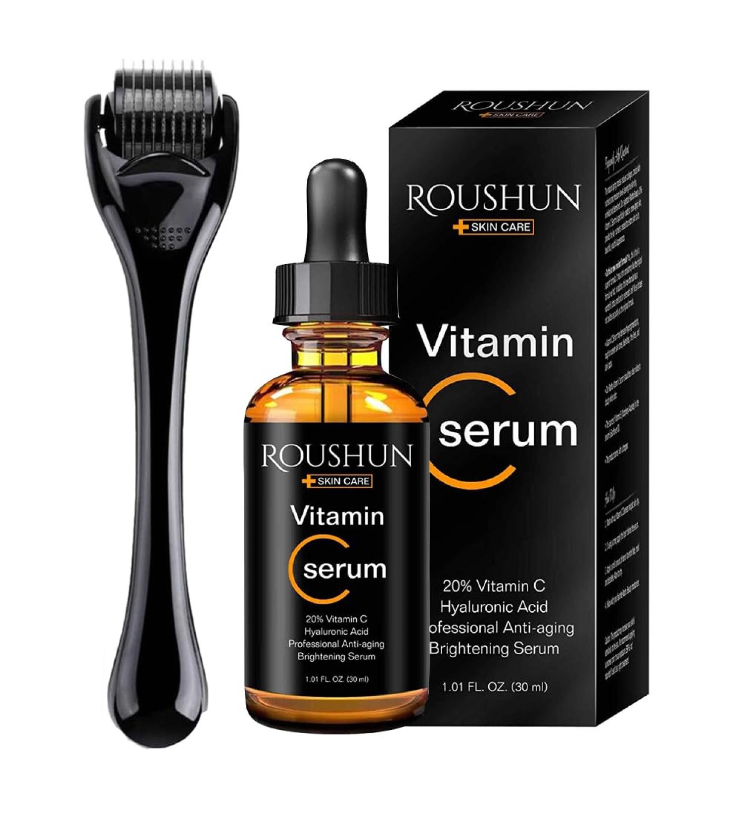 Derma Roller Kit for Face and Body - Vitamin C 20% Serum Skin Care Kit 540 Microneedling Face Roller 0.5mm Vitamin C E Hyaluronic Acid Serum Microneedle Roller Set for Acne Scar Anti Aging Wrinkles 2 Piece Set - Buy Online on GoSupps.com