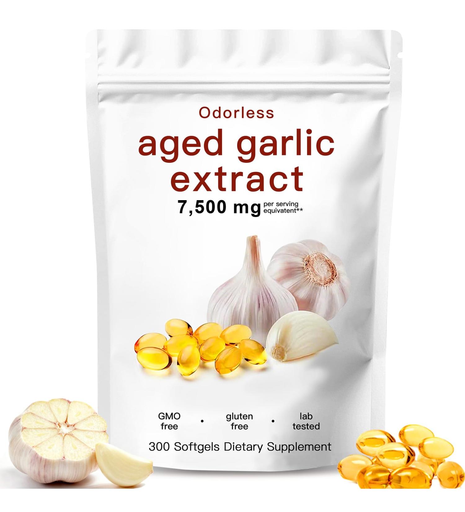Aged Garlic Extract-300 Count 7500mg Odorless Organic Garlic Capsules Supplement for Heart & Immune Support Vegetarian Non-GMO All-Natural Softgels 2-Year Matured for Antioxidant Wellness - Buy Online on GoSupps.com