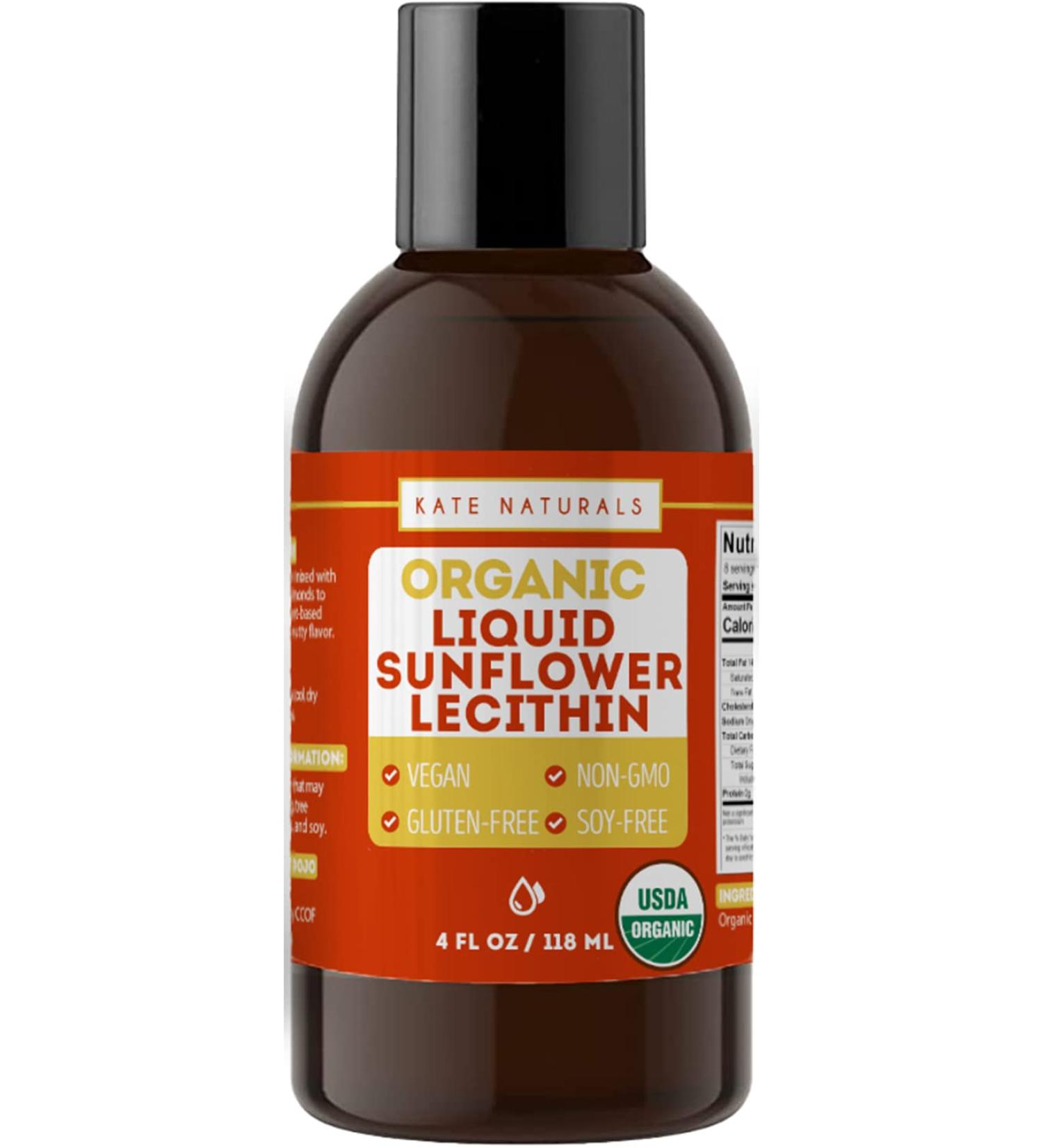 Kate Naturals Organic Sunflower Lecithin Liquid - 4oz | Vegan, Gluten-Free, for Baking, Cooking, and Lactation Support - Buy Online on GoSupps.com