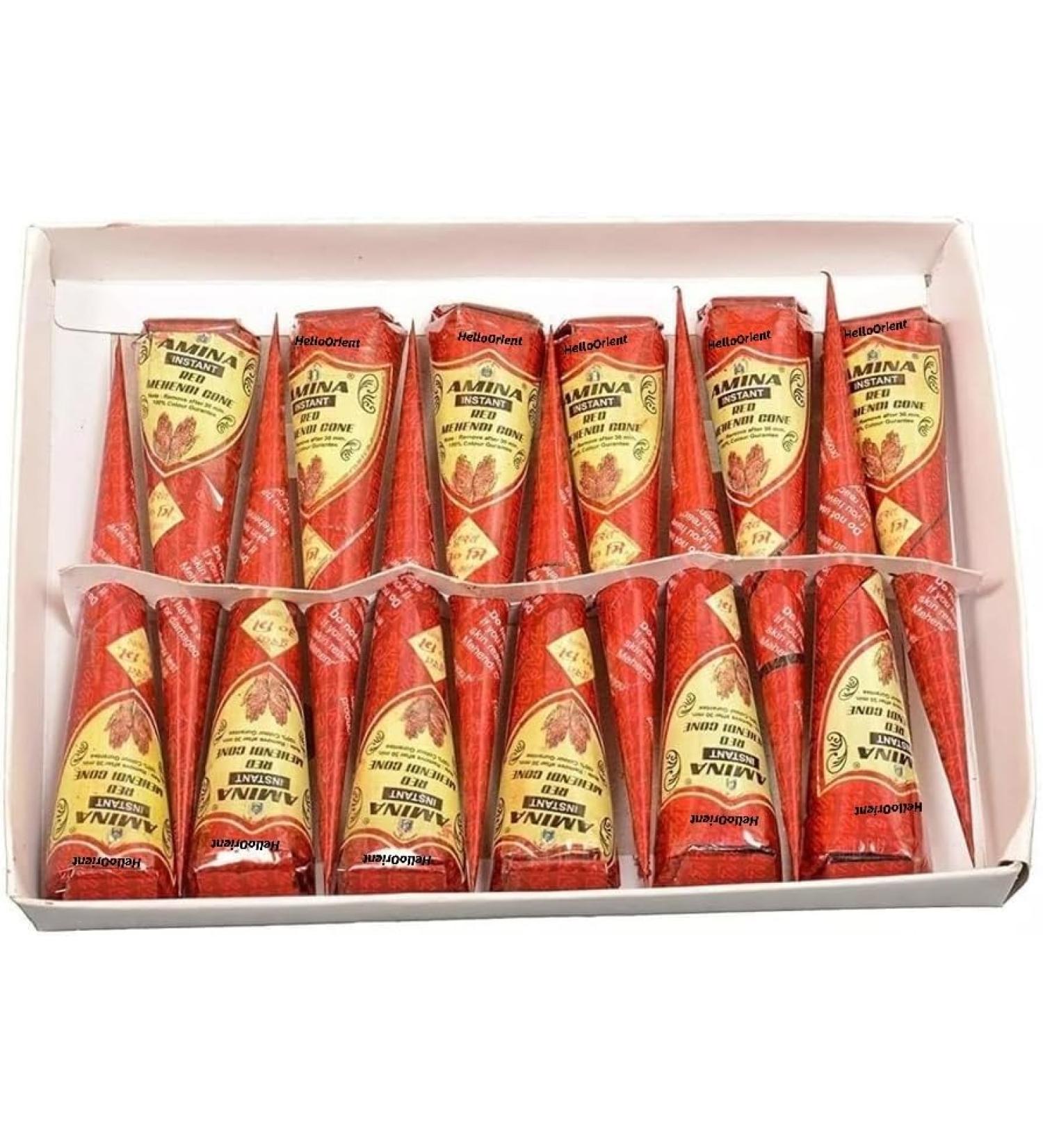 Lot de Cone de henn par 12 - Couleur naturelle rouge coloration semi permanente henna pret a l'emploi Amina