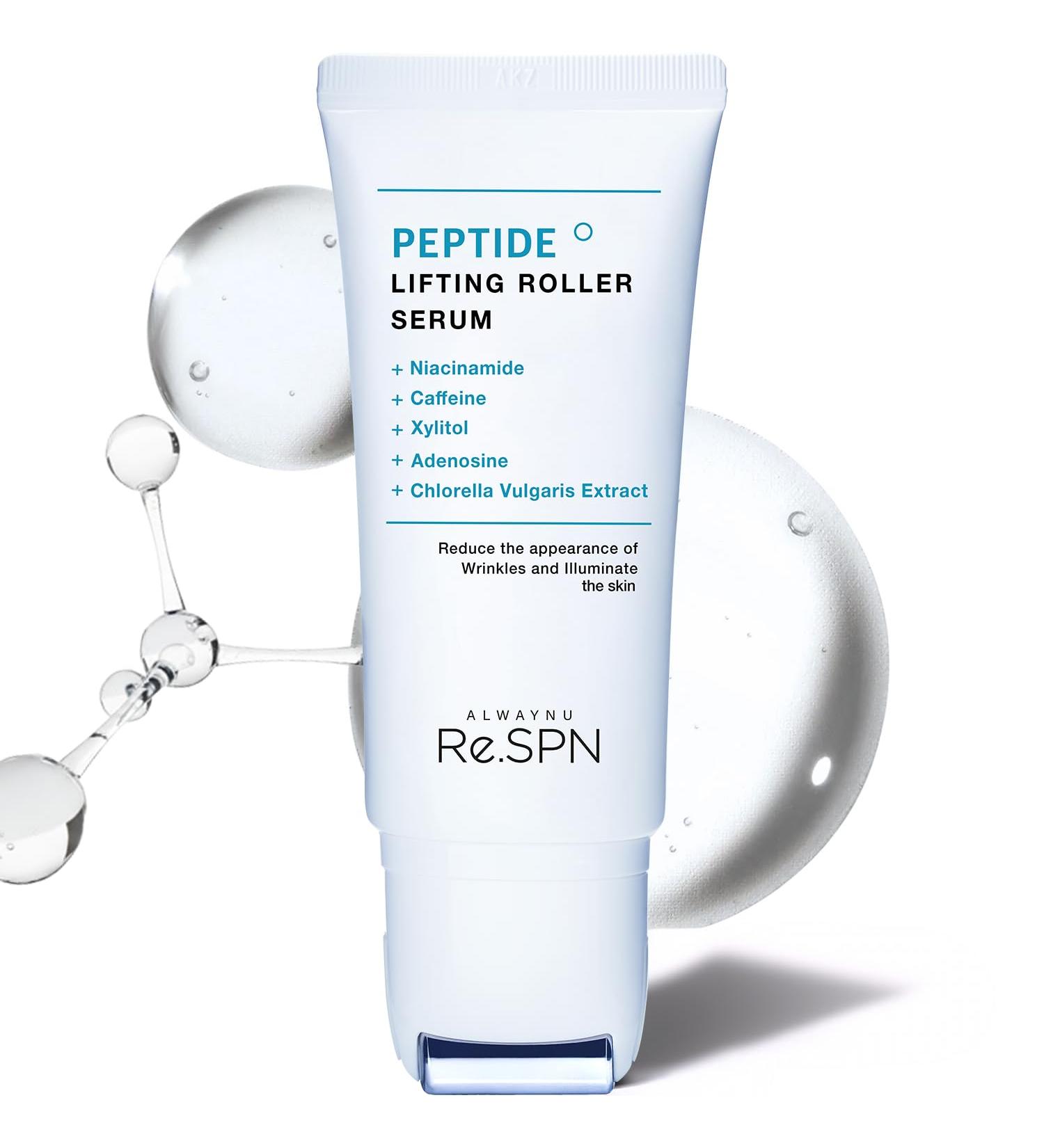 Re.SPN Peptide Lifting Roller Serum For Wrinkles Lifting & Pore Tightening on Face & Neck with Gua Sha Applicator Vegan Anti-wrinkle Peptide Niacinamide K-Beauty (1.69 fl oz) Clear - Buy Online on GoSupps.com