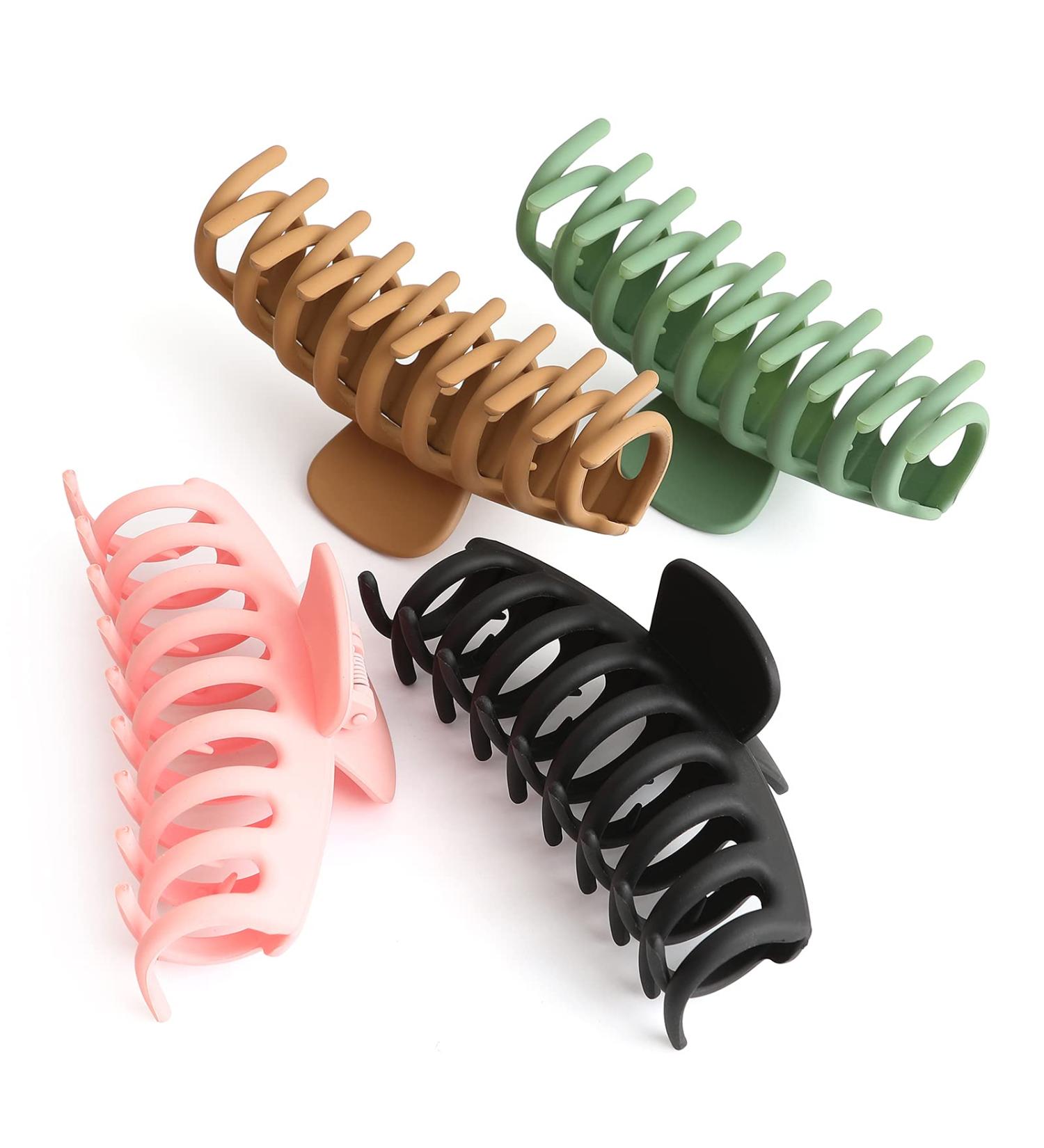 Large Nonslip Hair Claw Clips - Strong Hold Matte Hair Clamps for Women & Girls - 4.33inch 4 Pack in Black, Green, Pink, Burlywood - Buy Online on GoSupps.com