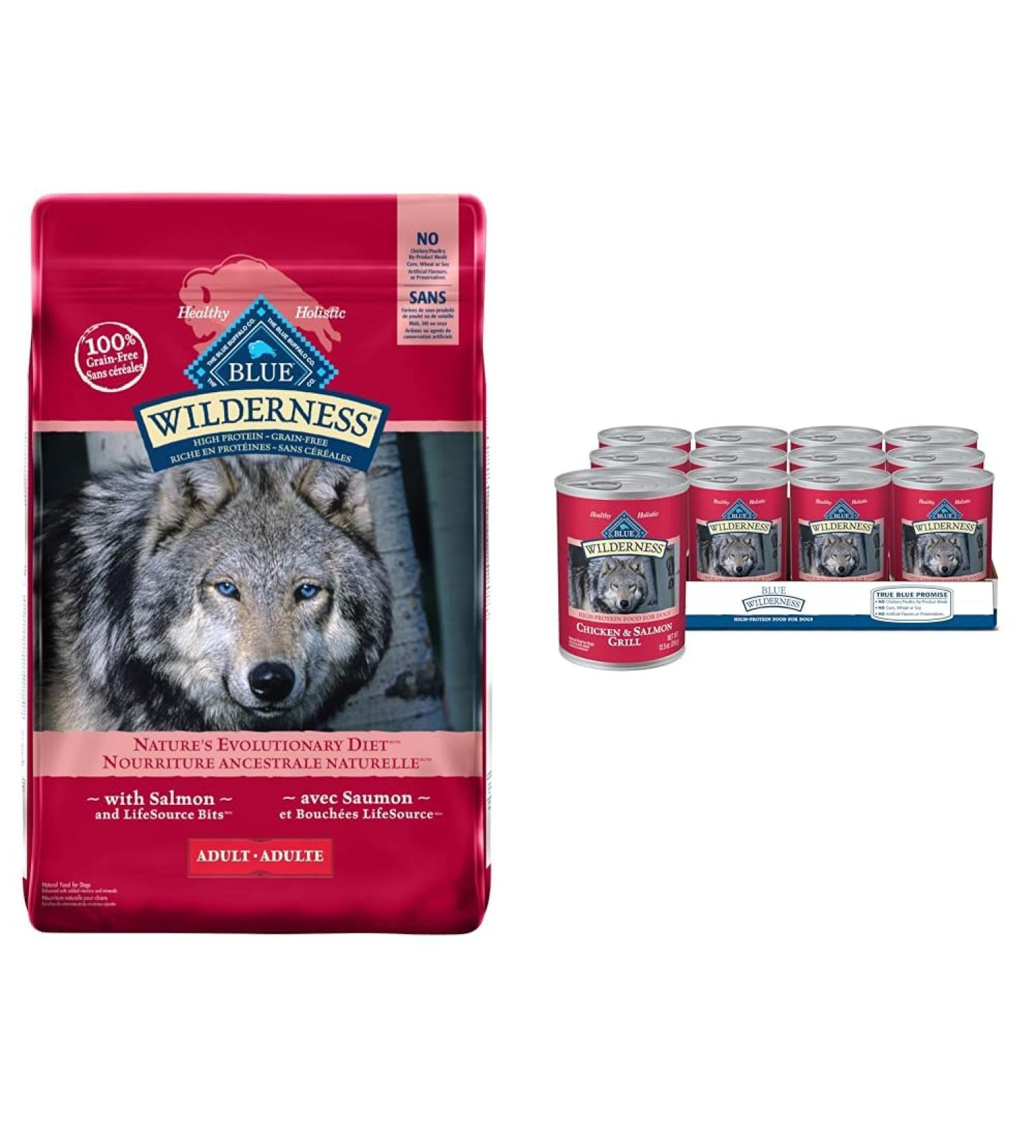 Blue Buffalo Wilderness High Protein Grain Free Natural Adult Dry Dog Food Salmon 10.8 Kg Bag & Wilderness High Protein Grain Free Natural Adult Wet Dog Food Salmon & Chicken Grill PET_FOOD + PET_FOOD 8140171 High Protein Grain Free - Buy Online on GoSupps.com