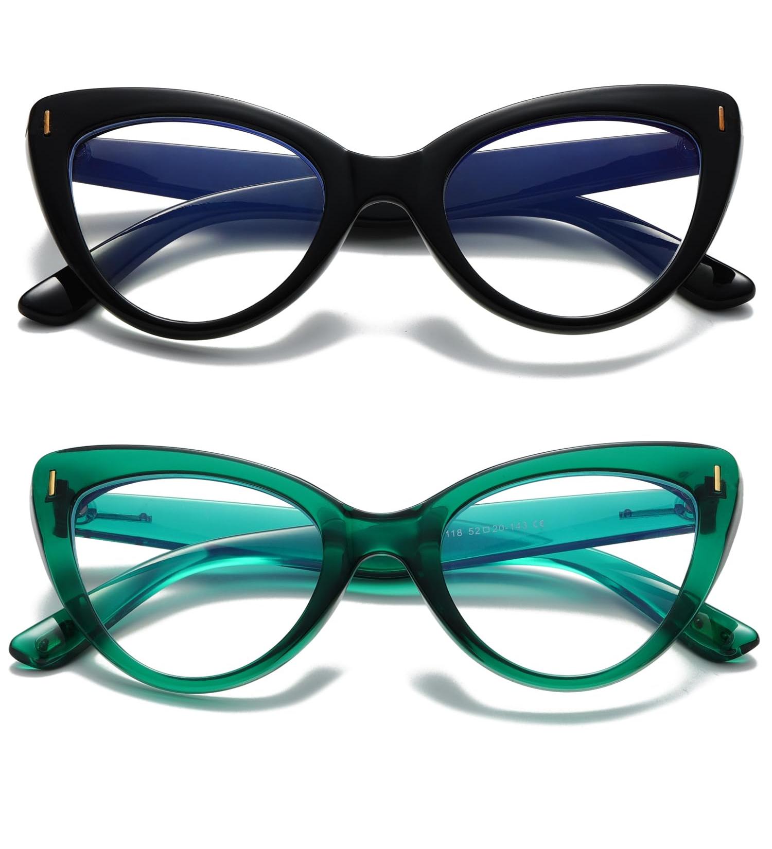 Hubeye Cat Eye Anti Blue Light Glasses for Women - 2 Pairs Oversized Fashion Eyeglasses - Cute Blue Light Readers - 4.0 Diopters - Buy Online on GoSupps.com