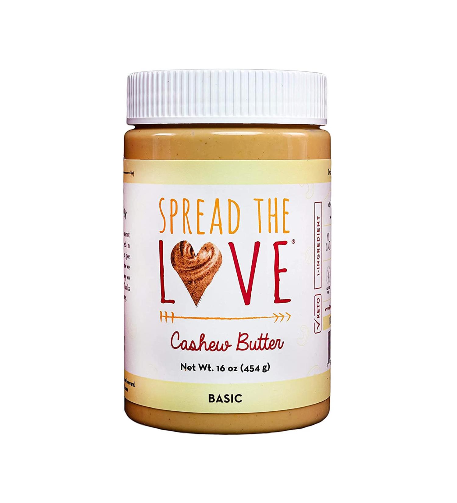 Spread The Love Basic Cashew Butter - All-Natural  Vegan  Gluten-Free  No Added Sugar  No Added Salt  Healthy Snack  Keto  No GMOs - 16 oz. 1 Pound (Pack of 1) - Buy Online on GoSupps.com