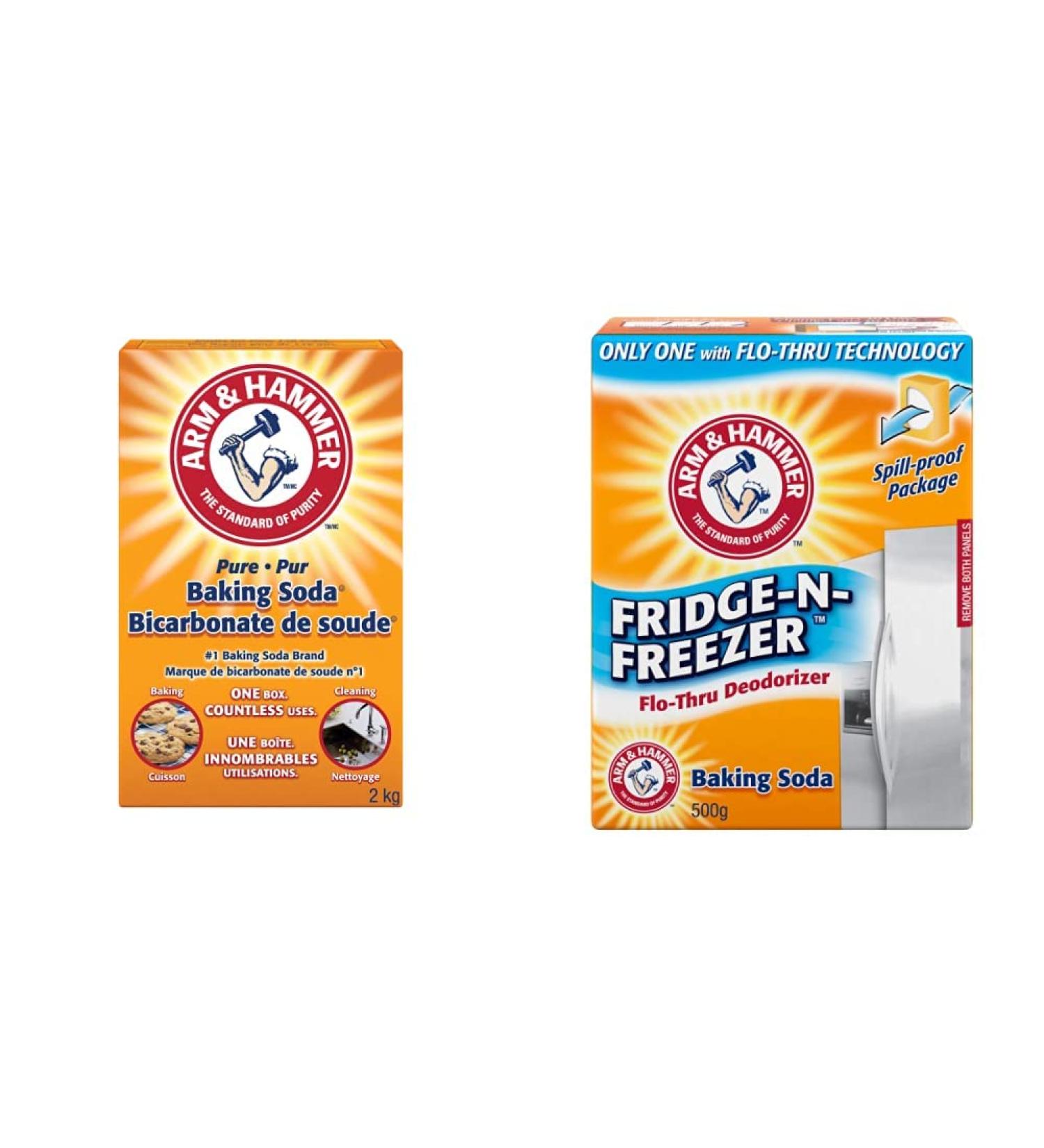 ARM & HAMMER Baking Soda For Baking Cleaning and Deodorizing 2-kg & Fridge-N-Freezer Baking Soda Deodorizer Flo-Thru Design 500-g 2 kg (Pack of 1) Leavening Agent + Deodorizer White - Buy Online on GoSupps.com