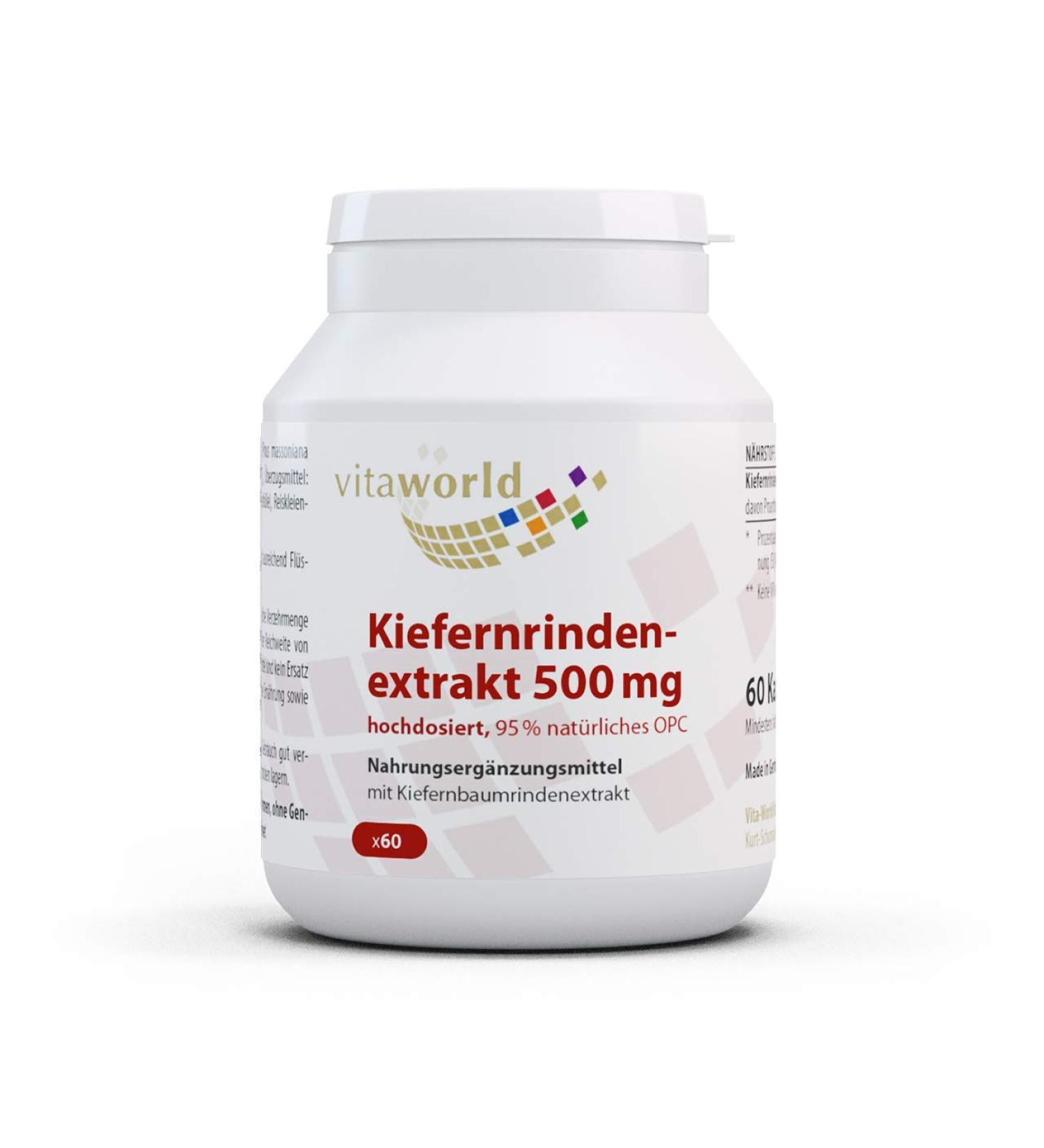 Vita World Pine Bark Extract 500mg OPC proanthocyanidins high dose oligomeric 60 capsules Made in Germany