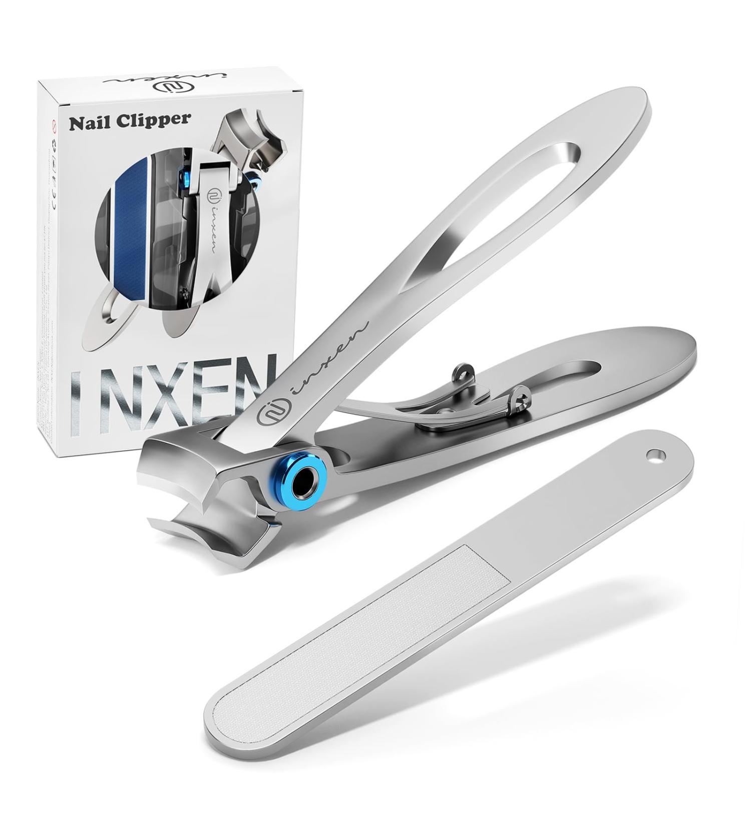 INXEN Stainless Steel Nail Clippers Set for Thick Nails - Wide Jaw Opening, Nail File Included - Ideal for Men, Women, and Seniors - Silver - Buy Online on GoSupps.com