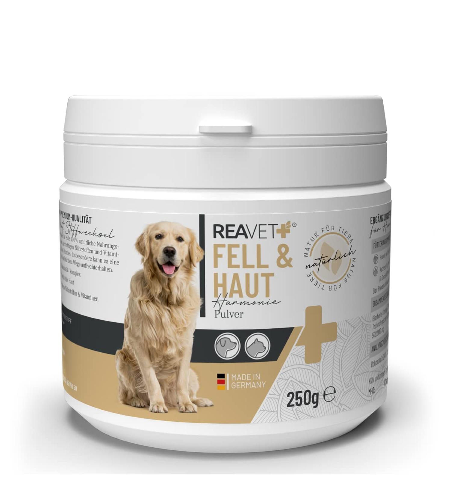 Reavet Skin & Fur Powder for Dogs & Cats 250g | Hair Loss Support & Fur Change Complex with Brewers Yeast Omega-3 & Rose Hips - Buy Online on GoSupps.com