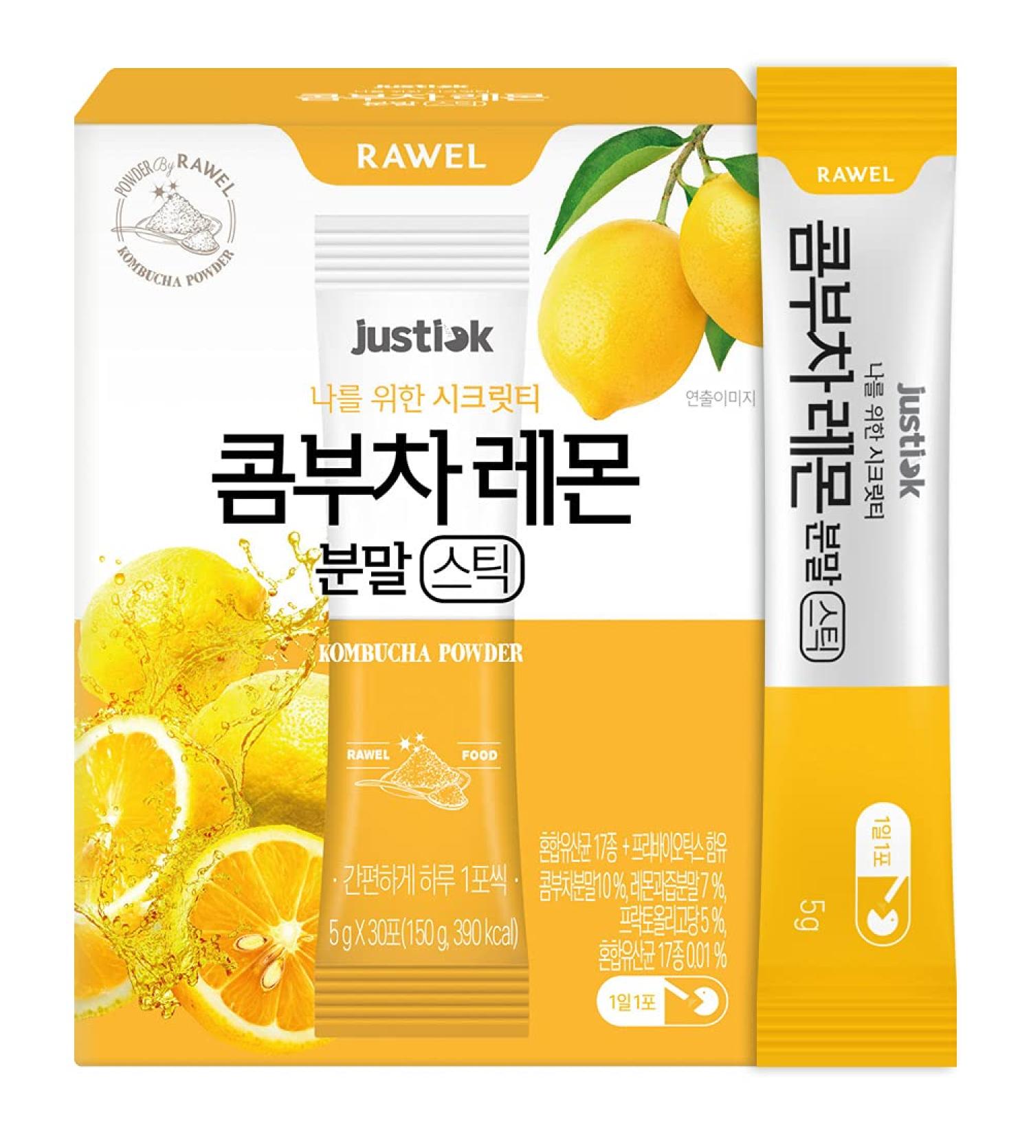 RAWEL Kombucha Powder Lemon 150g (5g x 30) - Prebiotic Drink Mix for Gut Health & Immunity - Buy Online on GoSupps.com