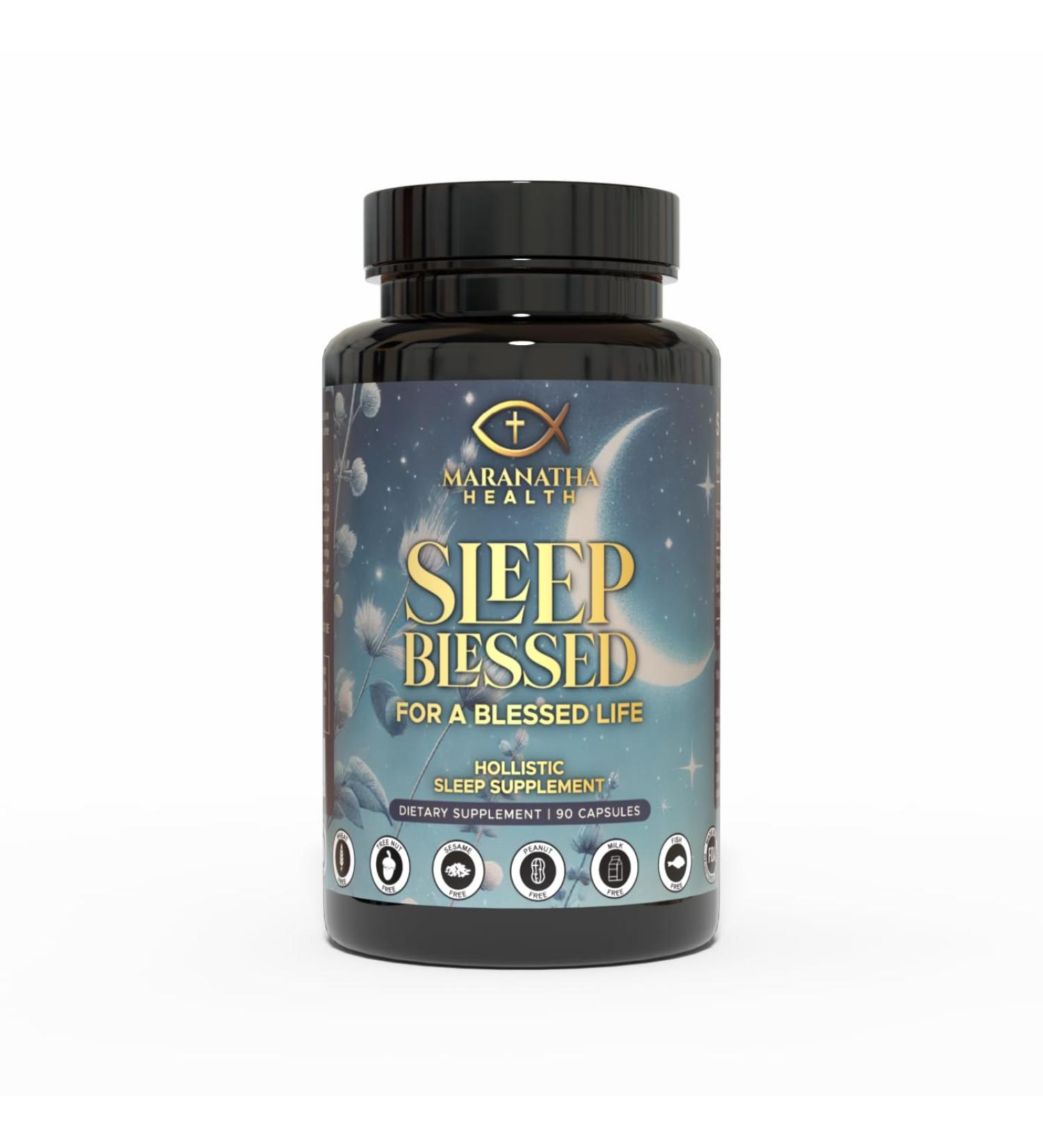 Maranatha Health: Sleep Blessed: Sleep Aid Formula with Magnesium Bisglycinate Chelate Ashwagandha GABA L-Tryptophan 5-HTP Zinc and Melatonin. Natural Sleep Aid and Mood Balanced. 90 Capsules. - Buy Online on GoSupps.com