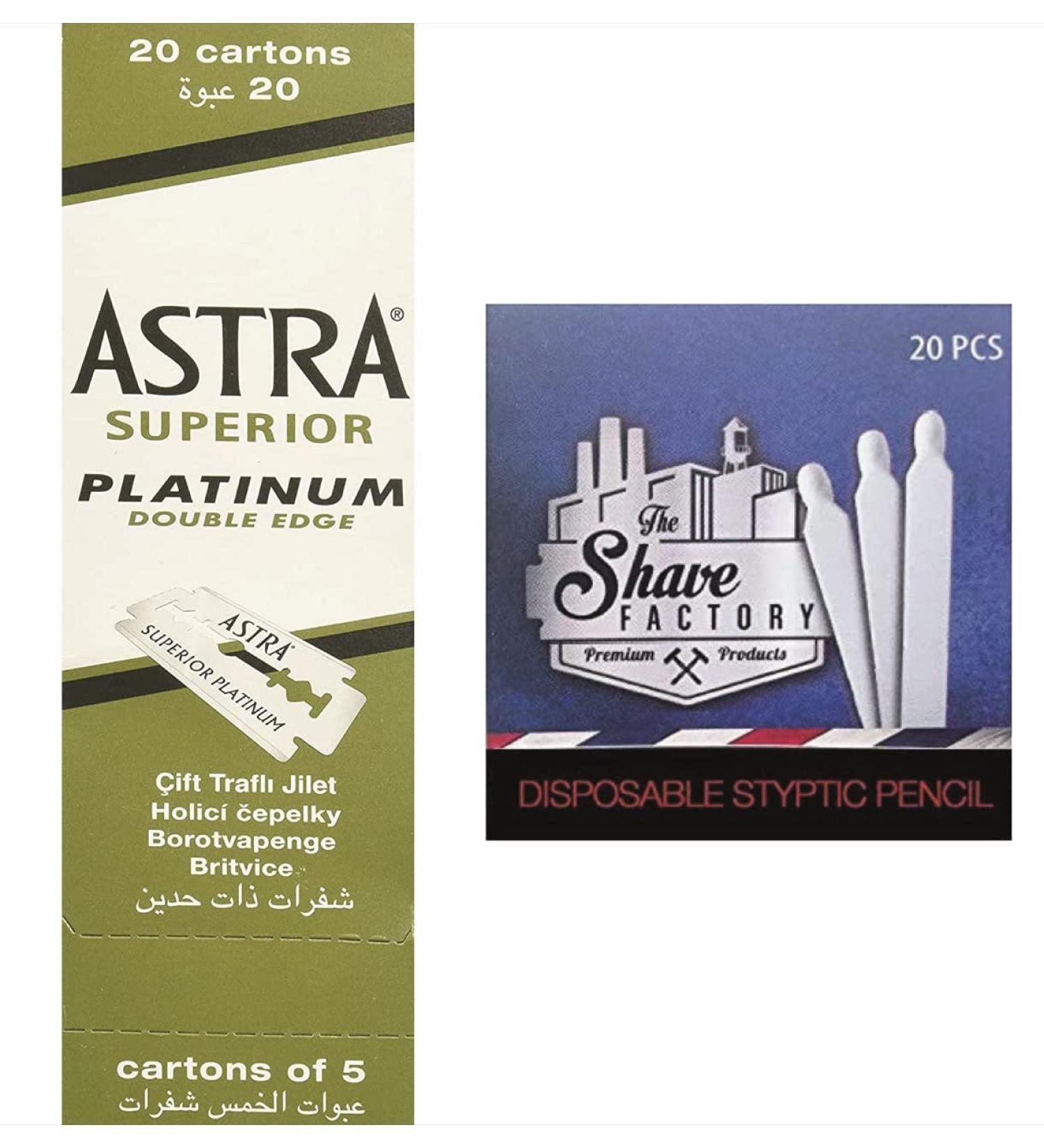 The Shave Factory Ultimate Shaving Kit with 100 Astra Superior Platinum Blades and 20 Free Styptic Matches - Buy Online on GoSupps.com