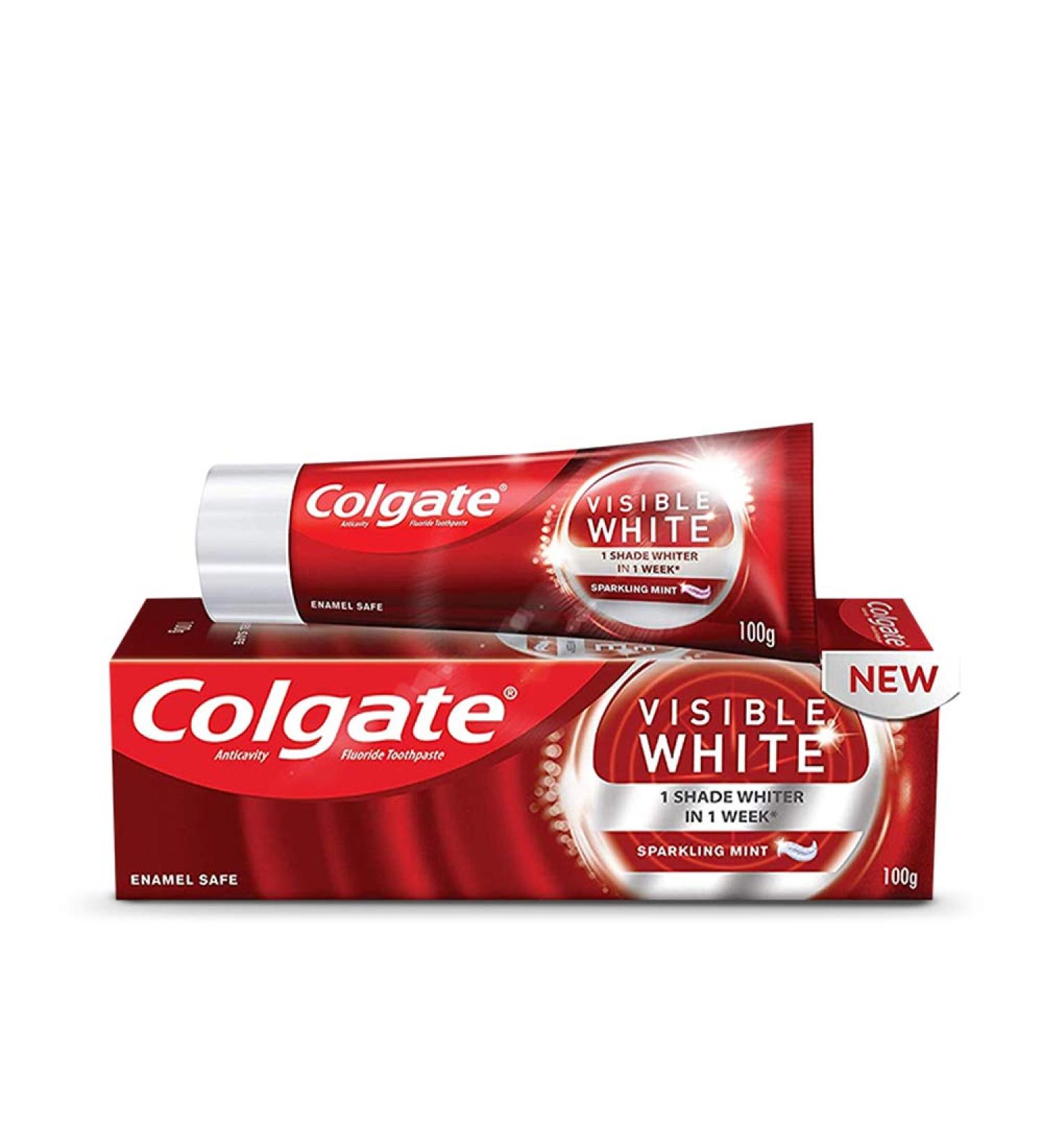 Colgate Visible White Teeth whitening Toothpaste with Sparkling Mint - 100gm(3.5 Ounce) - Buy Online on GoSupps.com
