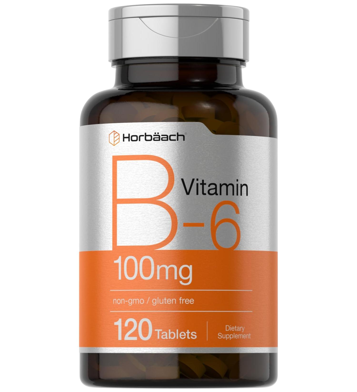 Horbaach Vitamin B6 100mg | 120 Vegetarian Tablets Pyridoxine HCl | Non-GMO & Gluten Free Supplement - Buy Online on GoSupps.com