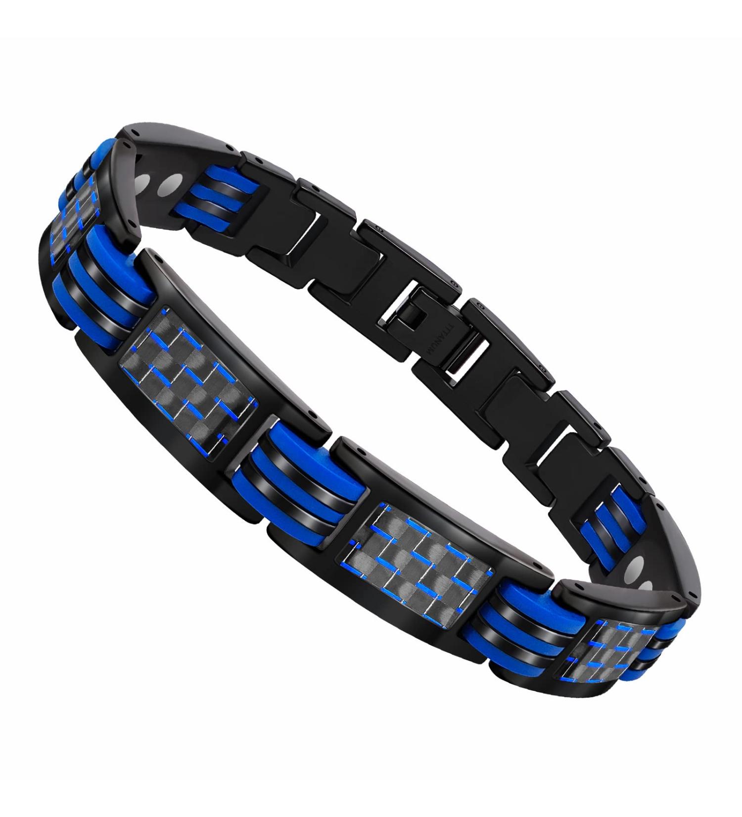 Jeroot Titan Magnetic Band - Adjustable Black Bracelet with Blue Carbon Fiber | Men's Magnetic Jewelry Gifts (3500 Gauss) - Buy Online on GoSupps.com