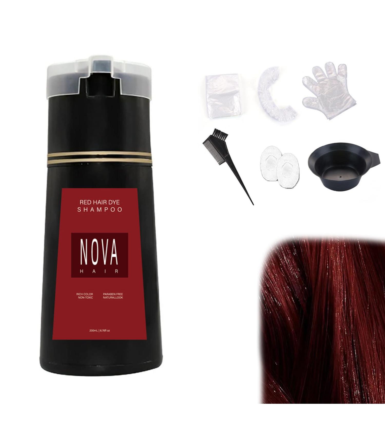 Nova Hair Dye Shampoo Nova Hair Instant Dye Shampoo Nova Hair Dye Shampoo Trynova Hair Shampoo for Women and Men (Red) - Buy Online on GoSupps.com