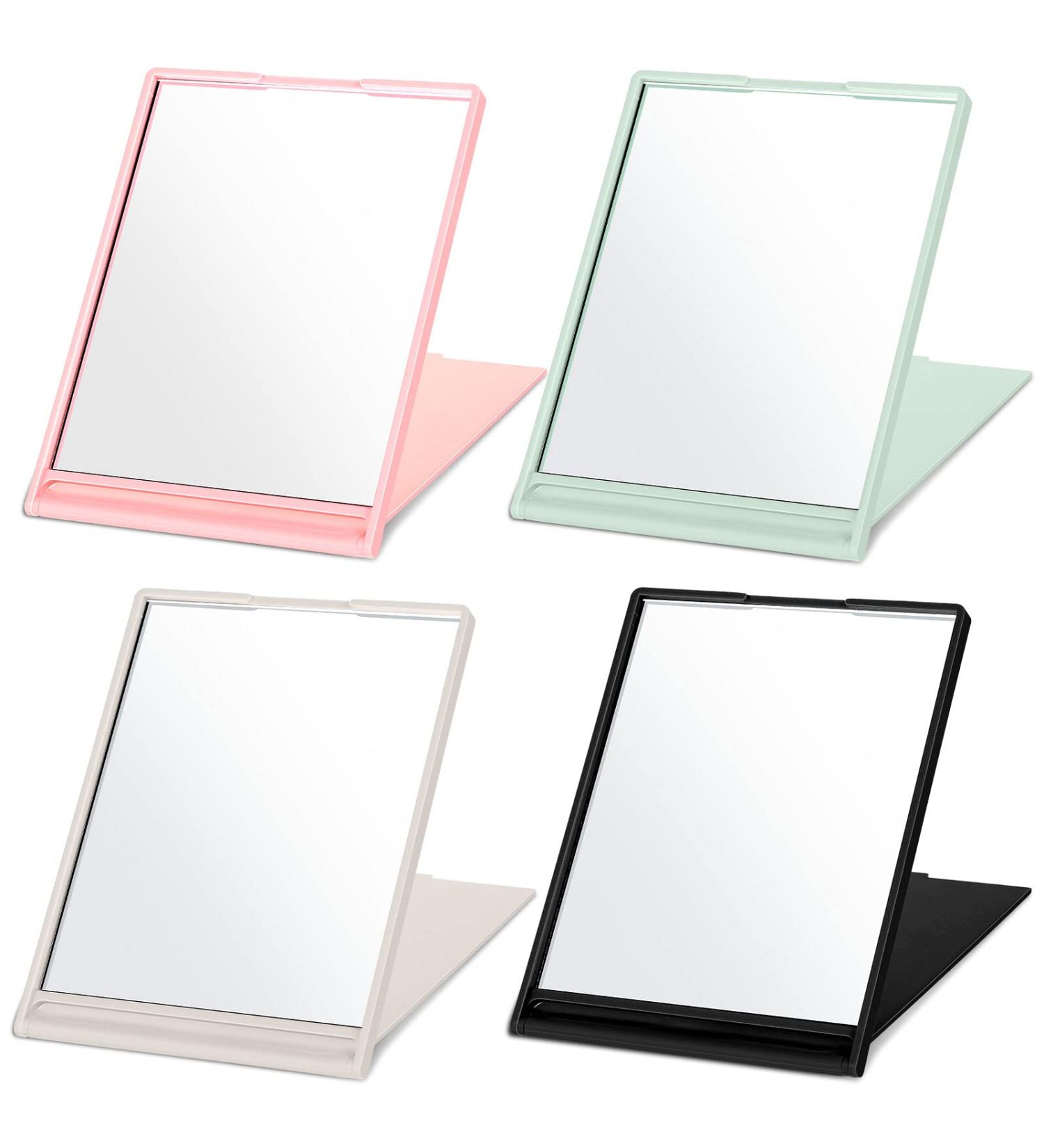 4-Piece Small Folding Travel Mirror Set - Compact Portable Pocket Makeup Mirrors for Women Girls - Stand Up Vanity Mirror - Pink White Green Black - 4.9 x 3.7 Inch - Buy Online on GoSupps.com