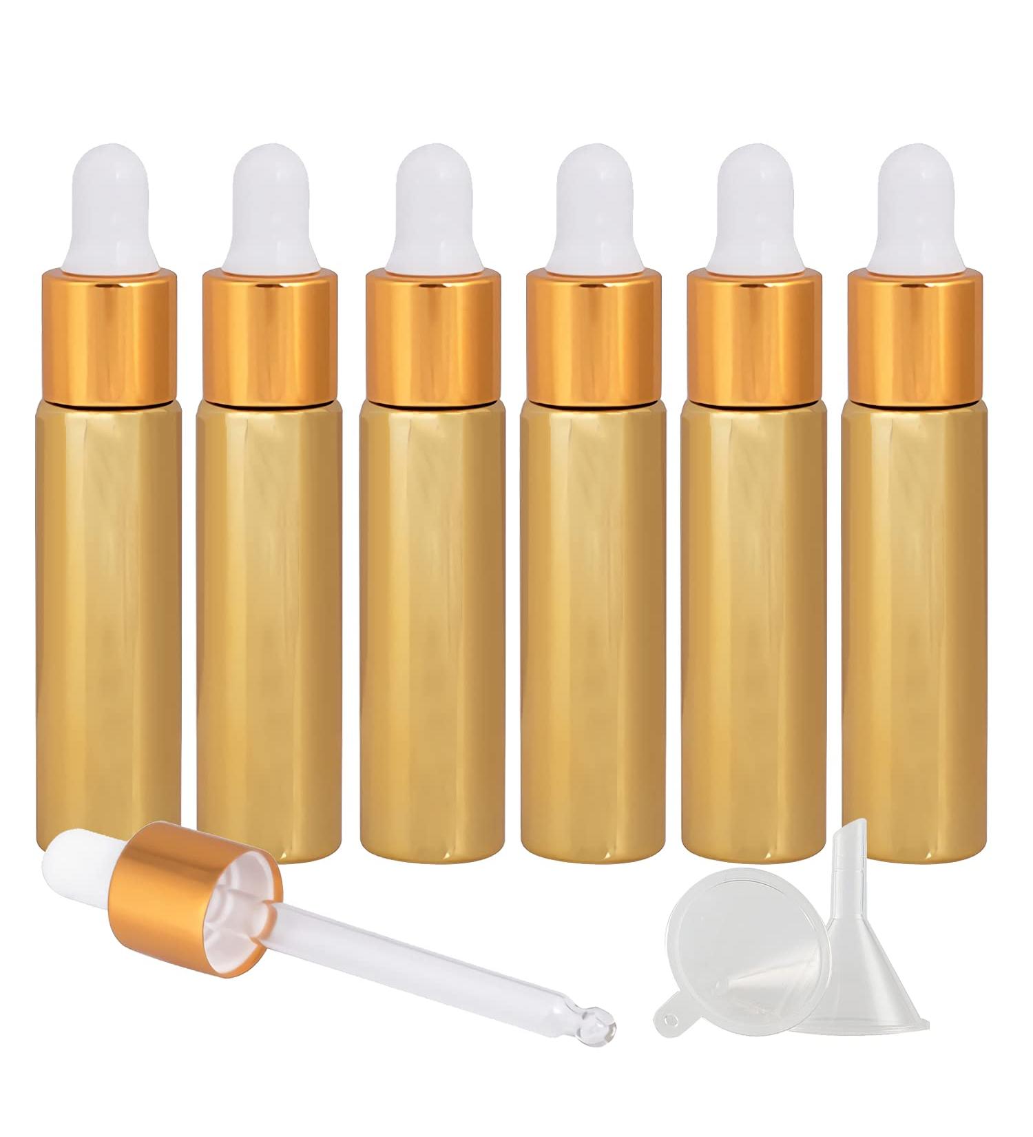 Tianzd 6 Pack Chrome Yellow 10ml Drip Bottles with Glass Pipette & Gold Screw Cap - Ideal for Essential Oils & Perfume Oils - Buy Online on GoSupps.com