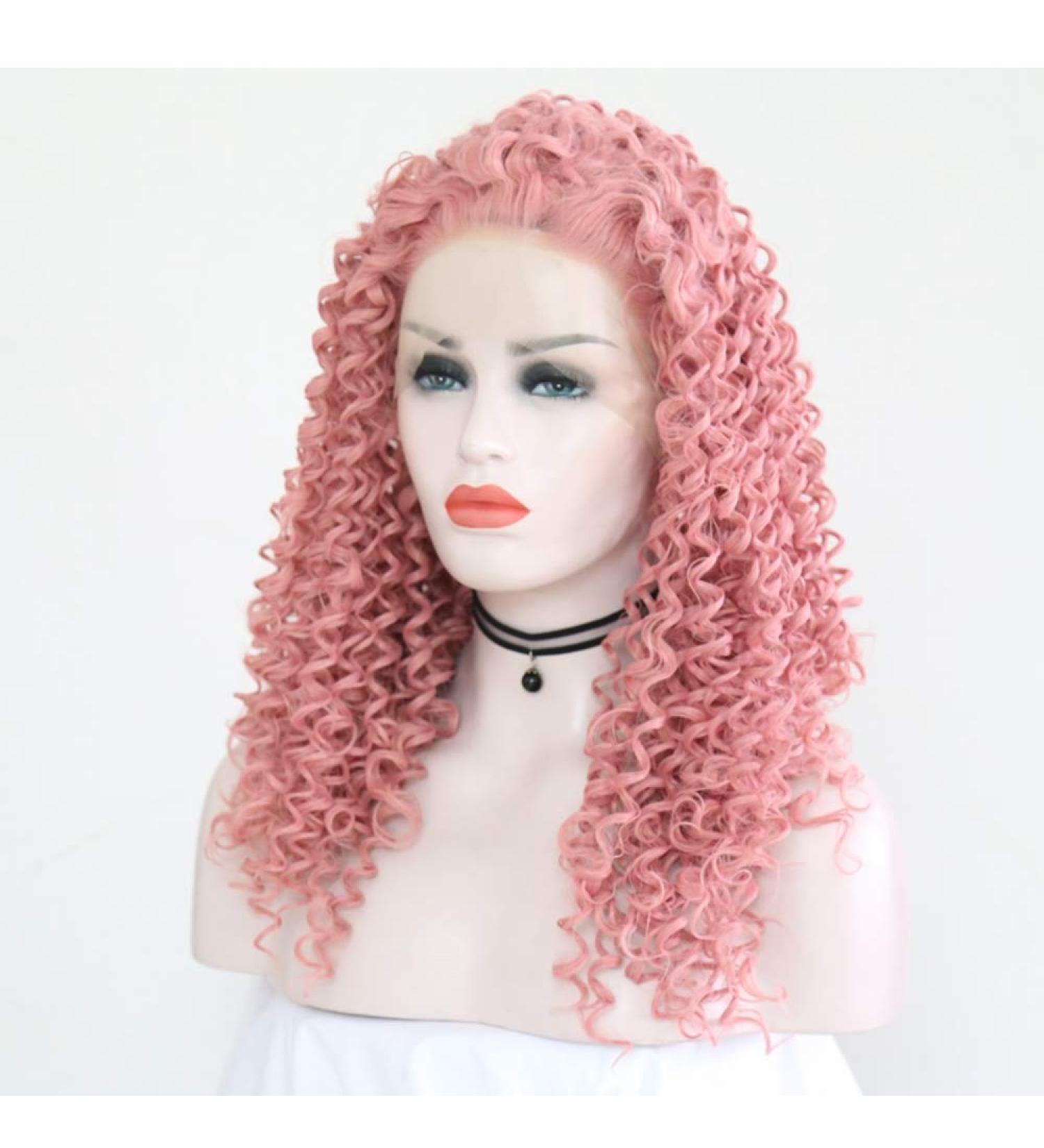SHIYID Black Color Kinky Curly Synthetic Lace Front Wig Long Heat Resistant Fiber Lace front Wig