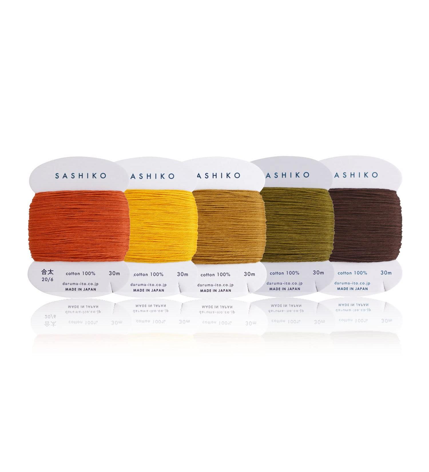 DARUMA Sashiko Thread Value Set - 100% Cotton, 5 Colors, 32.8 yd Each with English Manual - Sewing & Embroidery (Thick Kouyou) - Buy Online on GoSupps.com