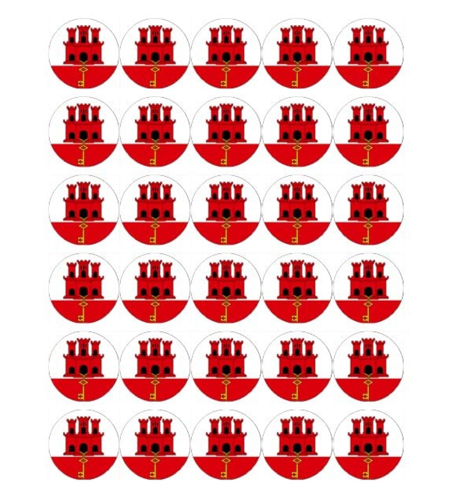 30 Gibraltar Flags Cupcake Toppers Edible Wafer Paper Fairy Cake Toppers Birthday Cake Decorations