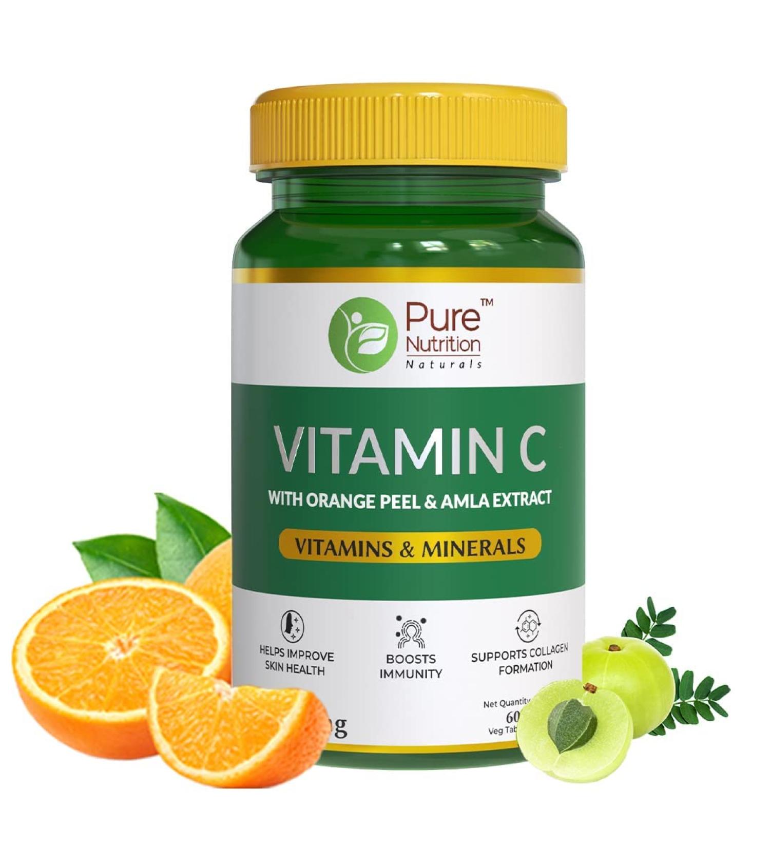 Vitamin C 1250mg Amla & Orange Peel Extract| Boosts Immunity & Skin Health | Antioxidant Support for Men & Women | Supports Collagen Formation | 60 Veg Tablets - Buy Online on GoSupps.com