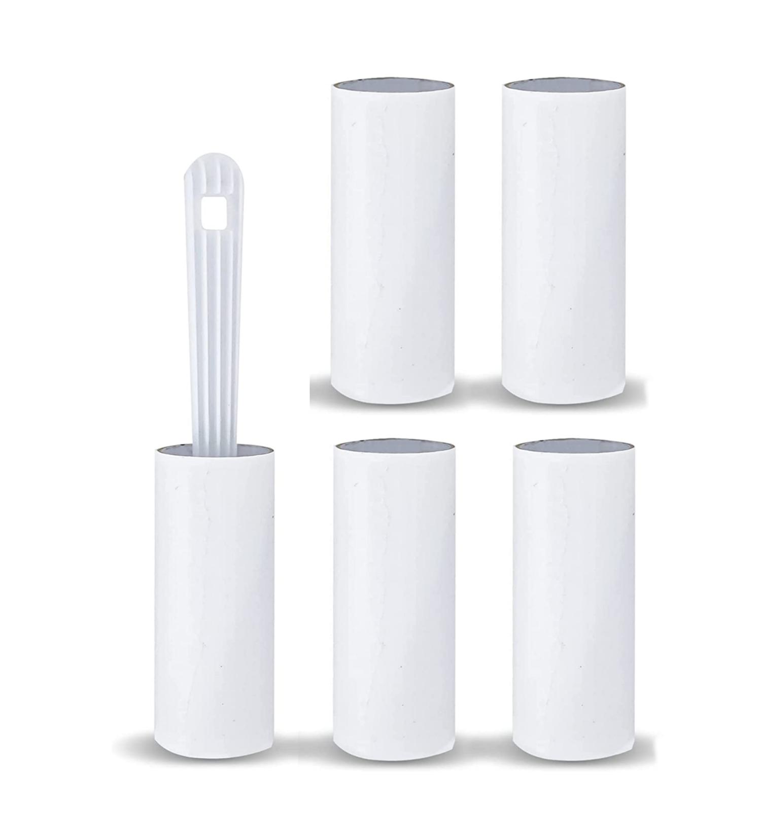Lint Roller and Refill Set (5 Refills 1 Handle) - Carpet Cleaner Lint Remover - Dog Coat Hair and Dust Cleaning Pet Hair Lint Roller Refills for Clothes Sofa Bed Carpet & All Fabric - Sticky Heads
