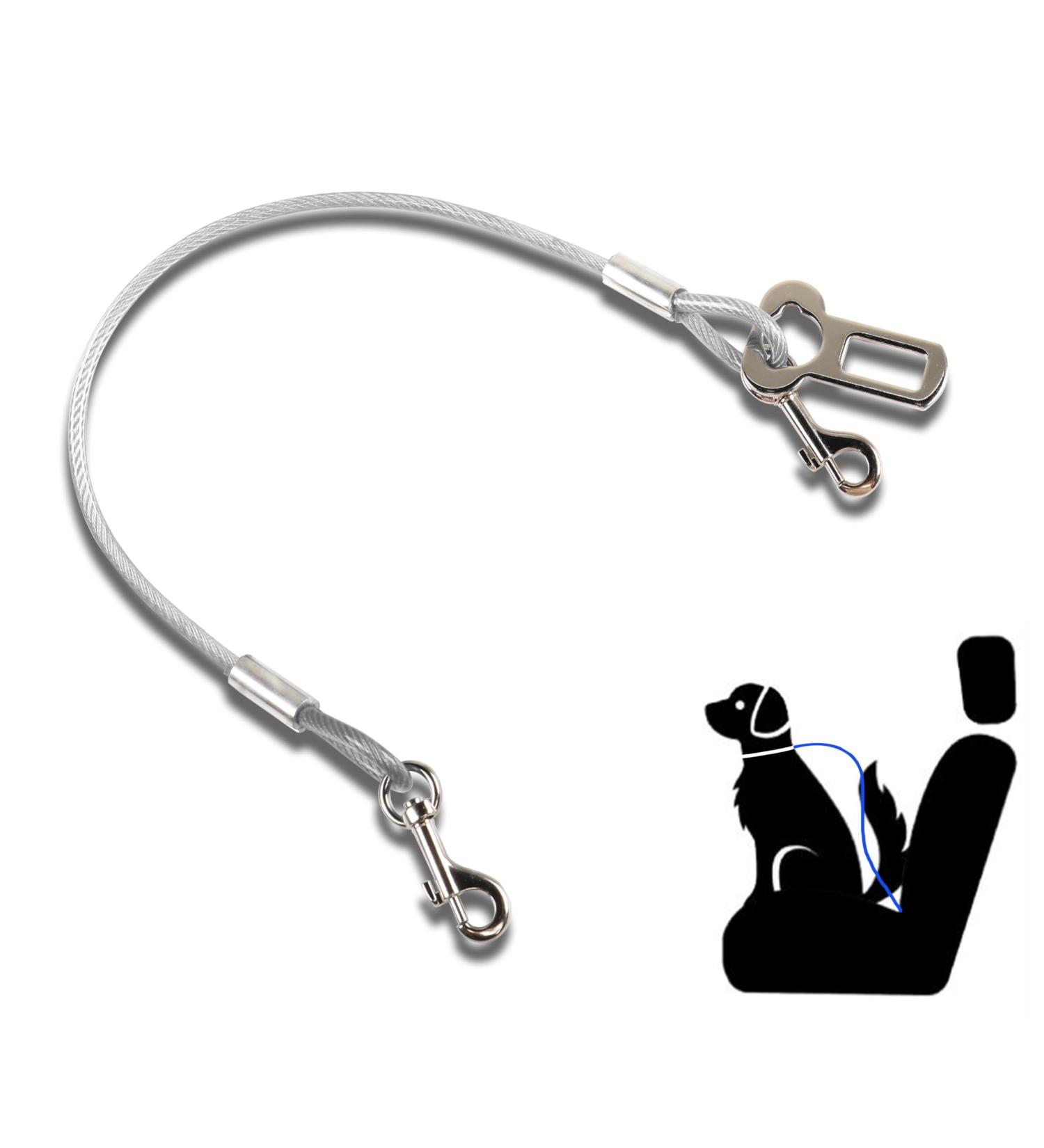 Yaodhaod Dog Safety Belt - Steel Wire Bite-Resistant Car Seat Belt for Dogs & Cats - Double Tick & Buckle Adapter - 40cm (Silver) - Buy Online on GoSupps.com