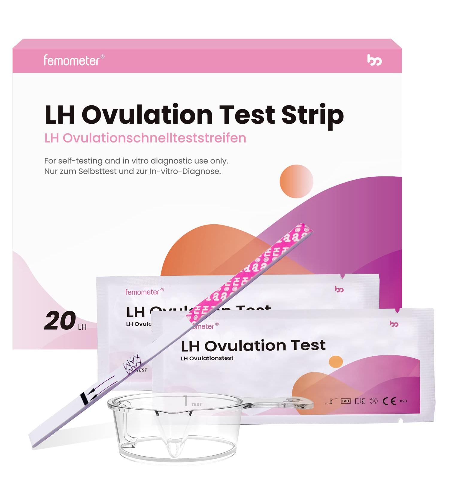 Femometer 20 Ovulation Test Strips - 25 mIU/ml Sensitivity 20pcs with Urine Cup | Accurate Fertility Tracking - Buy Online on GoSupps.com