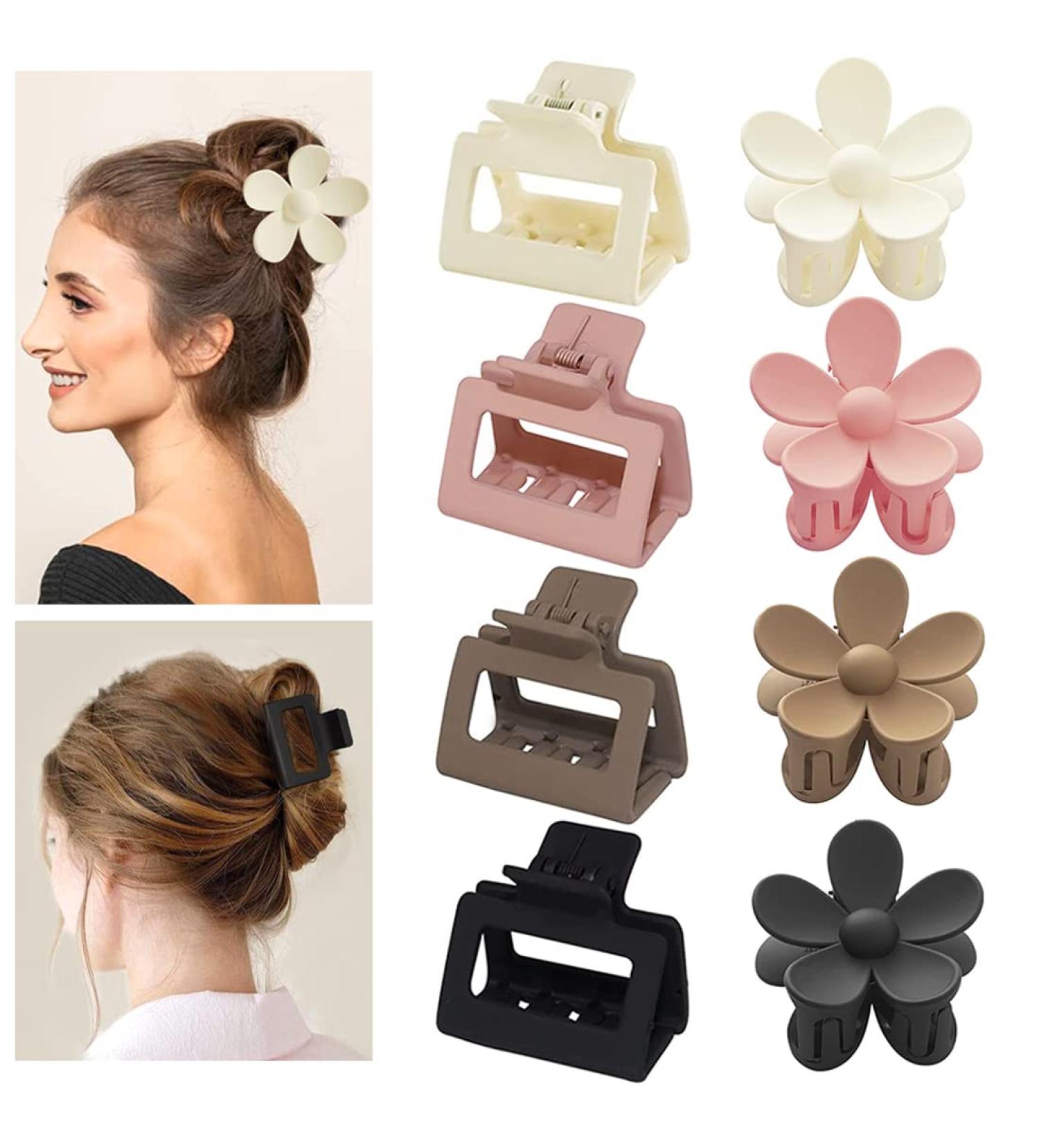 8 PCS Large Flower Hair Claw Clips for Thick + Thin Hair | Matte Square Jaw Clips for Women - Nonslip + Neutral Design - Buy Online on GoSupps.com