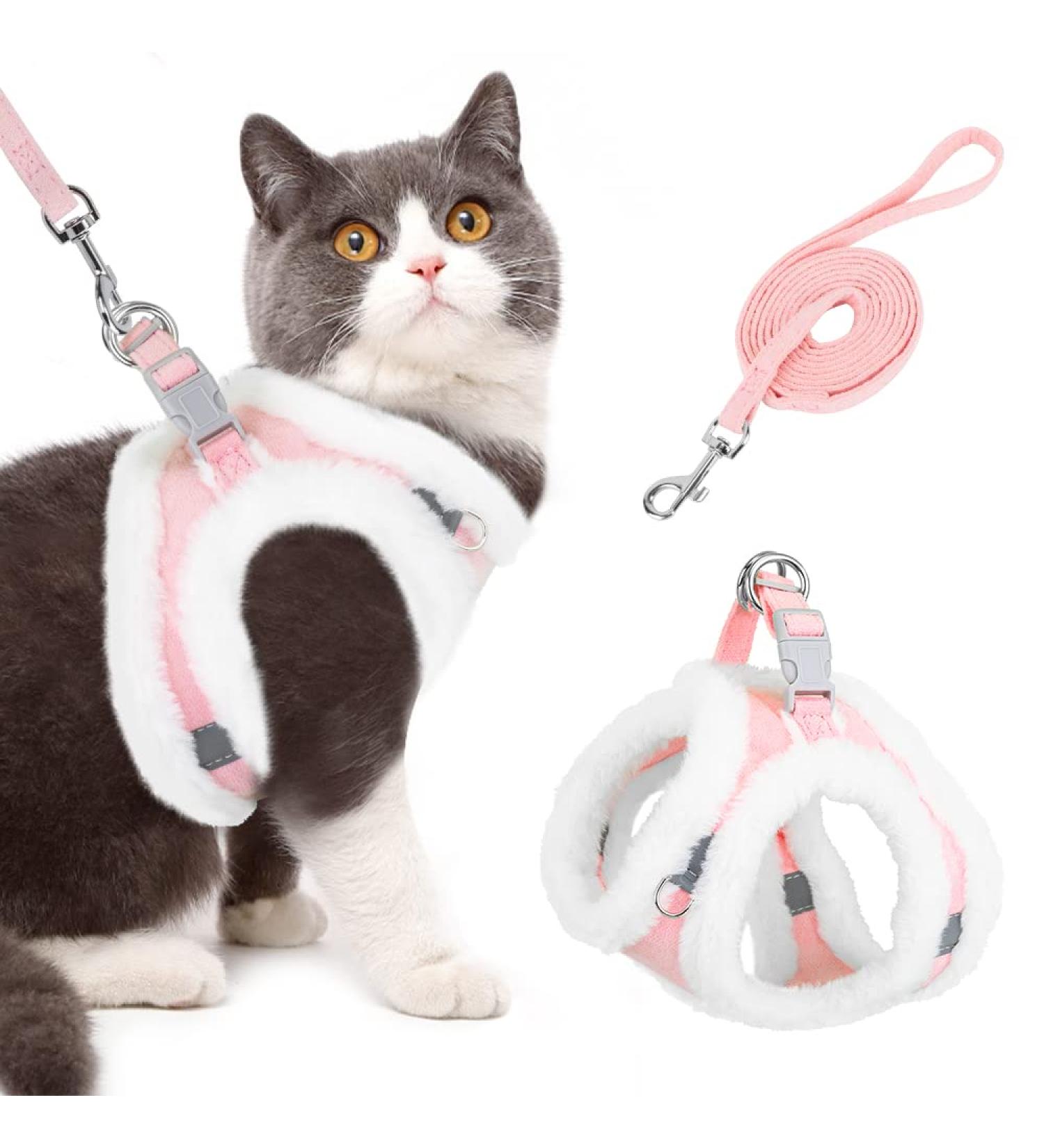 SlowTon Plush Edge Cat Harness and Leash Set - Escape Proof Adjustable Vest for Walking - Reflective Strap for Cat, Kitten, Puppy - Pink Small - Buy Online on GoSupps.com
