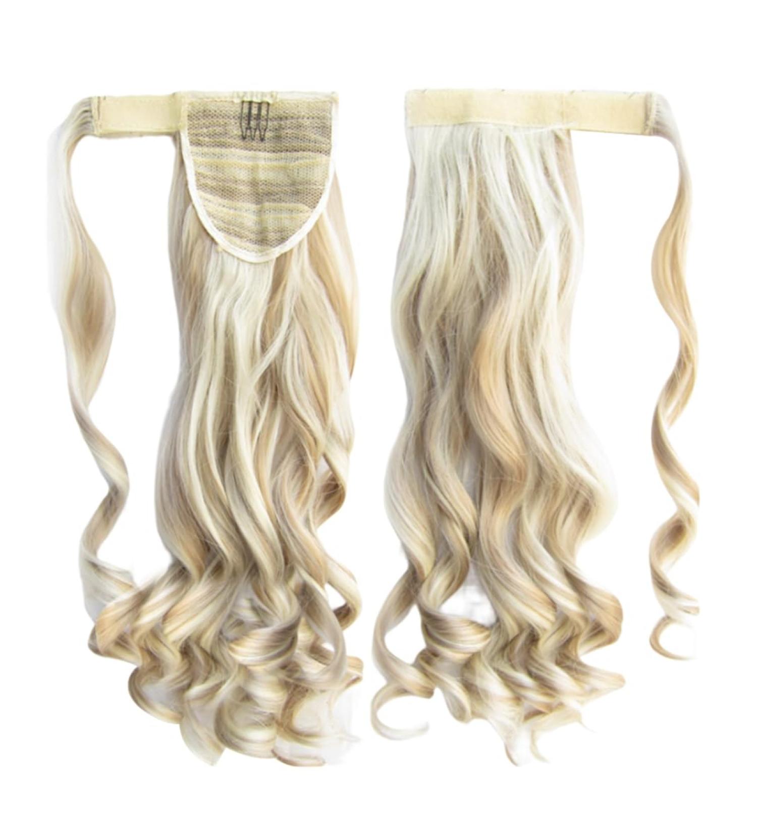 Wavy Ponytail Extension 23 Inch Synthetic Natural Curly Hairpiece Wrap Around Hair Extensions for Women Daily Use Blonde Wavy Hair Extensions - Buy Online on GoSupps.com