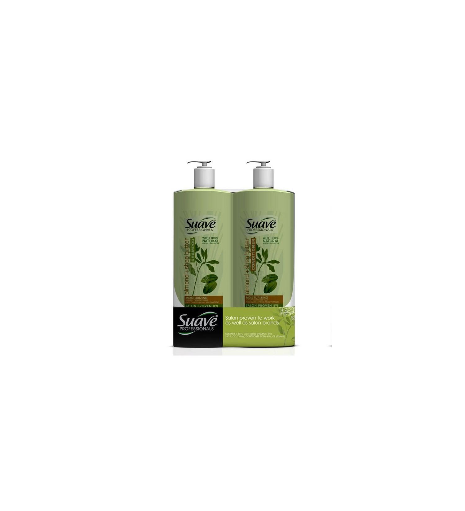 Suave Professionals Shampoo & Conditioner Set Almond & Shea Butter for Dry Damaged Hair 40 Ounce Bottles (2 Bottles) by Suave