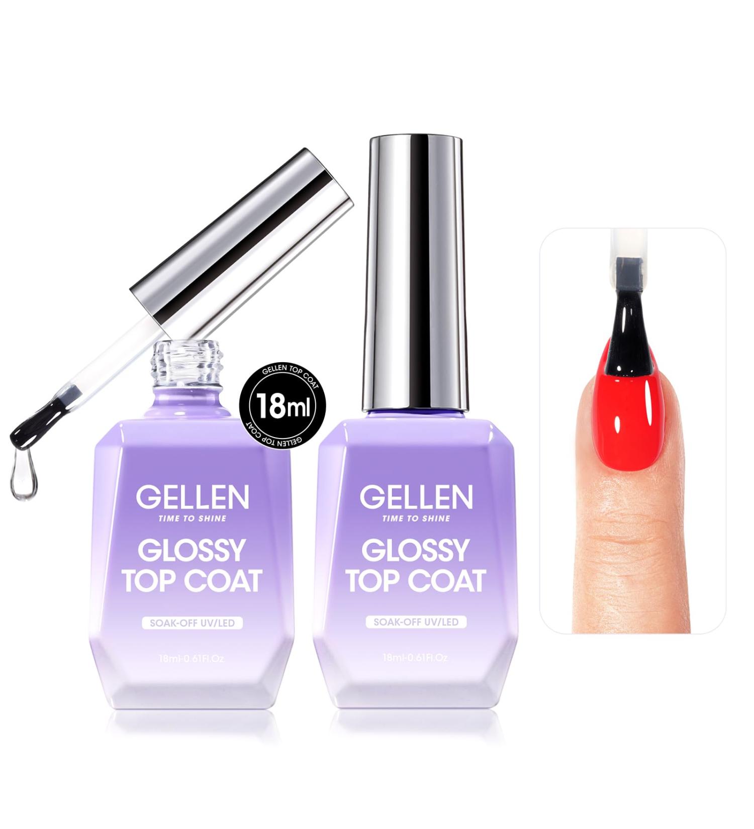 Gellen 2pcs 18ml No Wipe Gel Top Coat High Gloss Shiny Long Lasting Top Coat Gel Polish Professional Soak Off Clear UV Nail Lamp Gel Nail Polish Gel Nail Art for Home Salon Use 2pcs Top Coat - Buy Online on GoSupps.com
