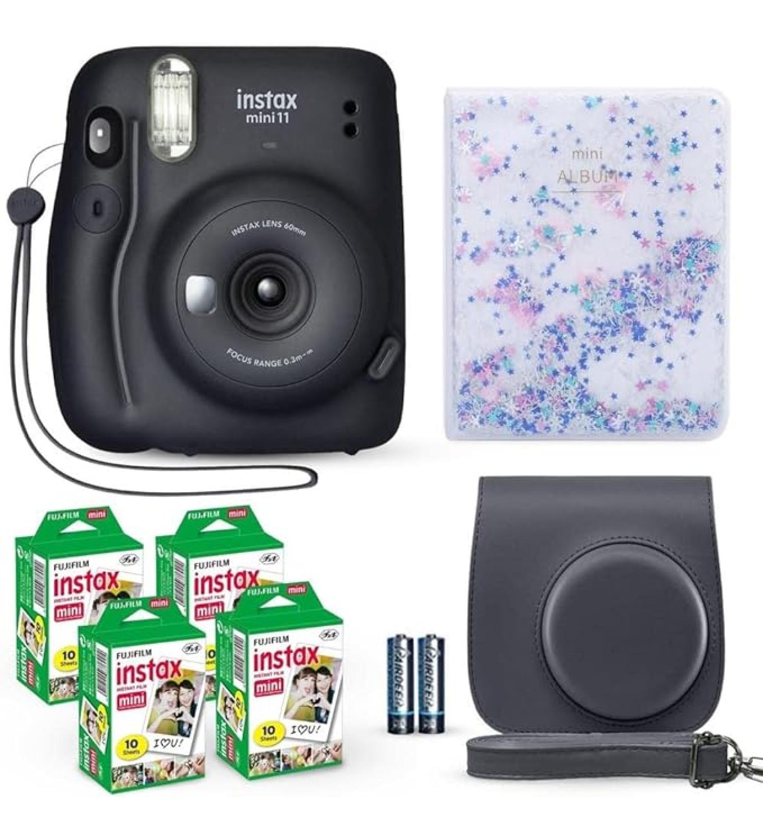 Fujifilm Instax Mini 11 Instant Camera Charcoal Gray + Fuji Film Value Pack (40 Sheets) + Shutter Accessories Bundle Including Compatible Carrying Case Quicksand Beads Photo Album 64 Pockets - Buy Online on GoSupps.com