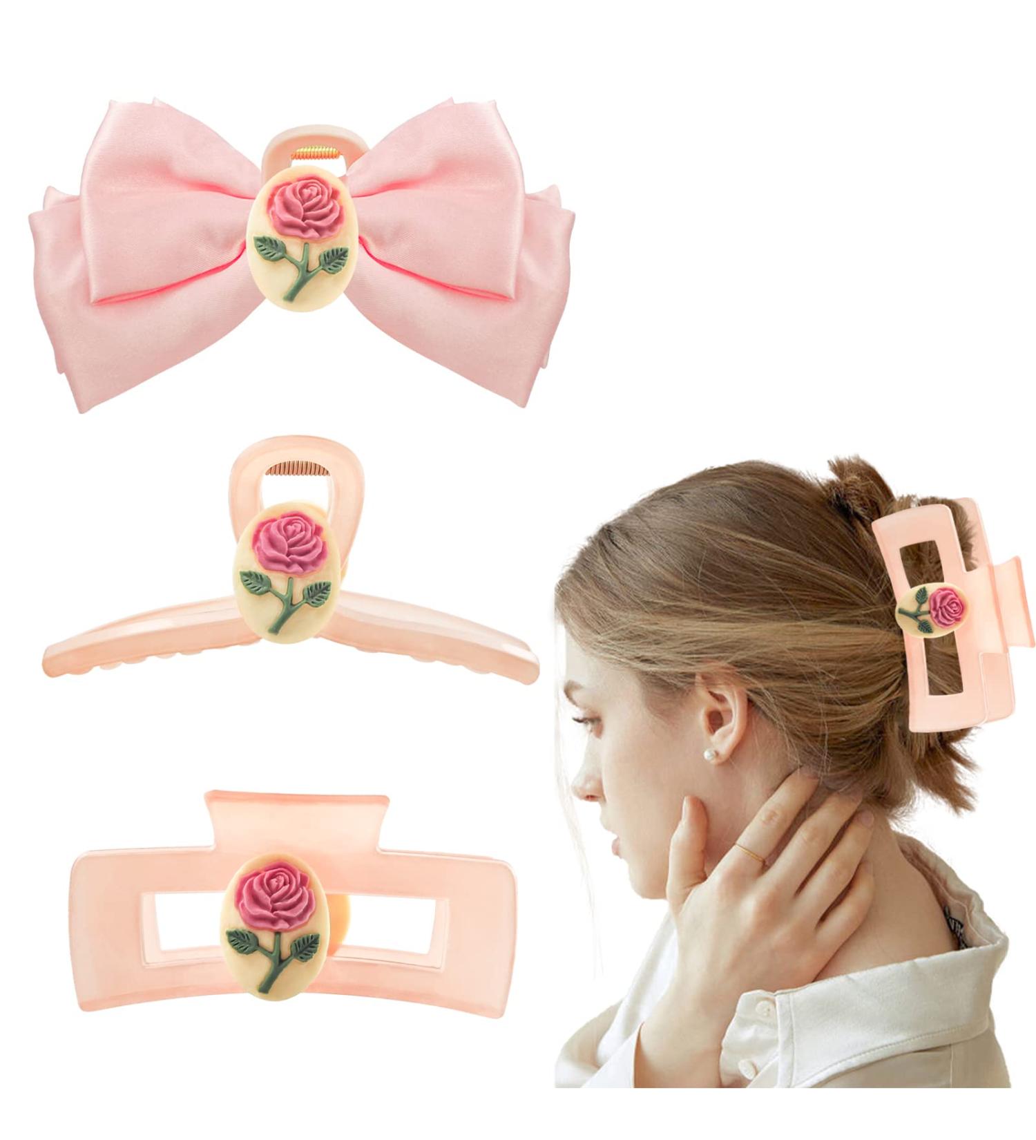 3 Pack Non-Slip Pink Hair Claw Clips for Women - Strong Grip Hair Accessories Gift Set for Thick and Thin Hair - Buy Online on GoSupps.com