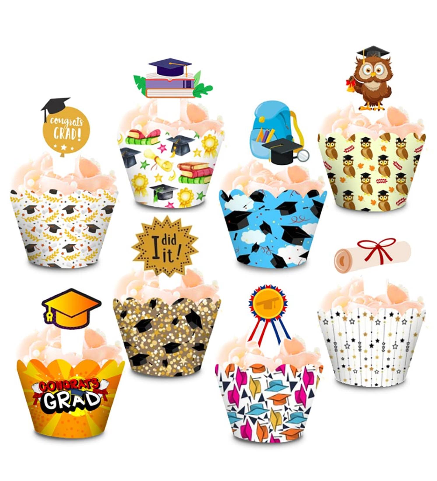 Graduation 2022 Cupcake Toppers and Wrappers Congrats Grad Party Decorations Cupcake Picks Liners Diploma Grad Cap Cute Hand Cake Decorations Supplies for 2022 Graduate Party - Buy Online on GoSupps.com